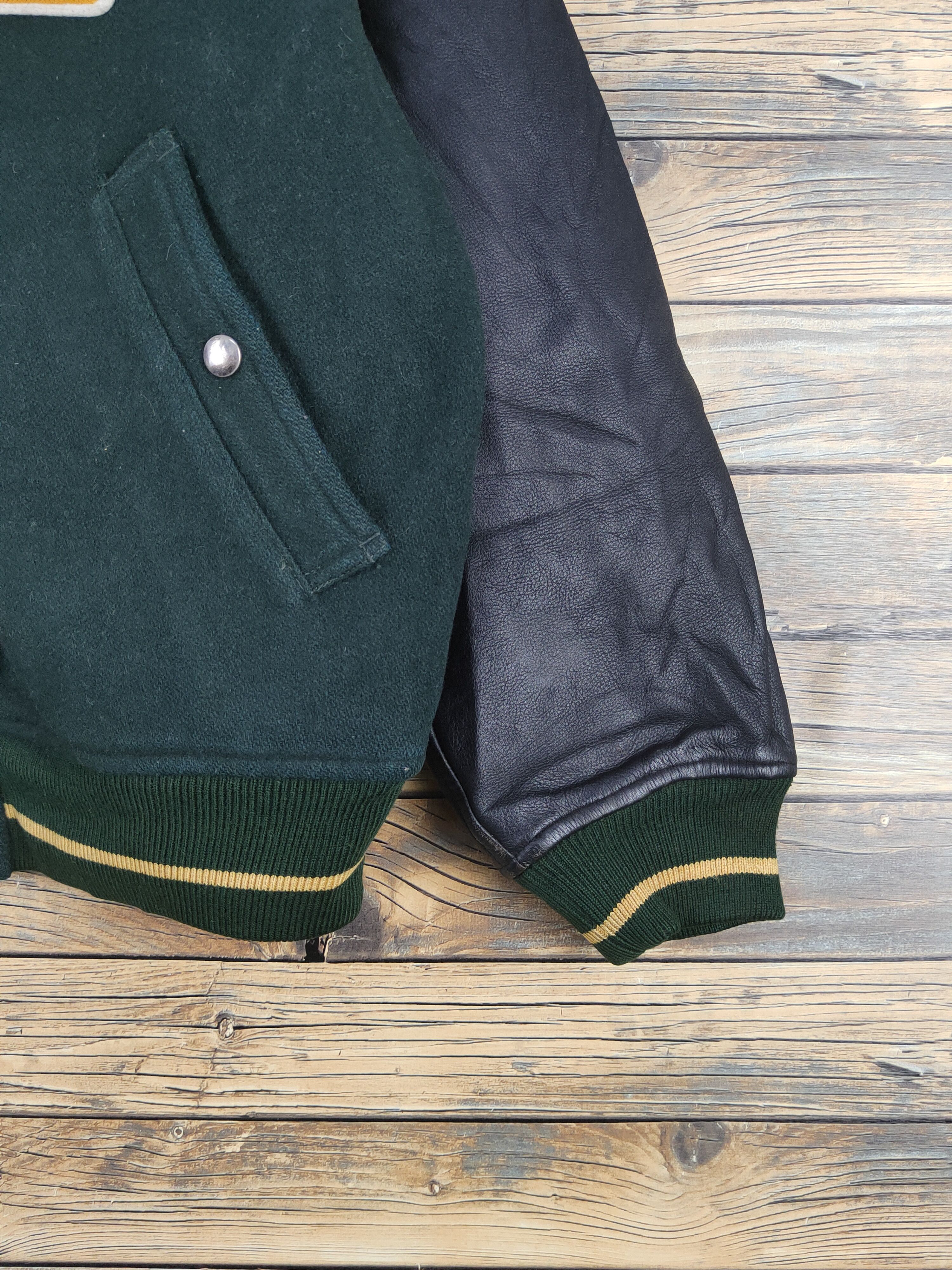 Melrose Men's Melrose Dark Green Leather Varsity Jacket #W1226 Size US L / EU 52-54 / 3 - 9 Thumbnail