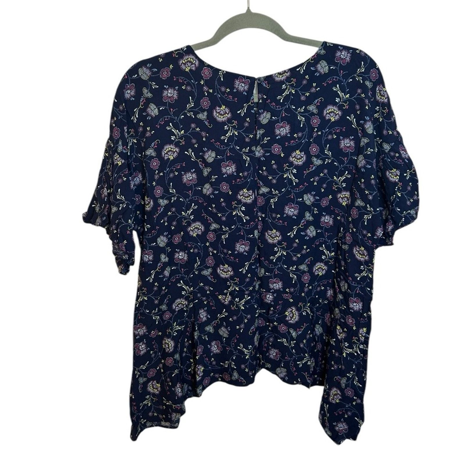 Other a.n.a Navy Floral Boho Bell Sleeve Blouse Size M / US 6-8 / IT 42-44 - 2 Thumbnail