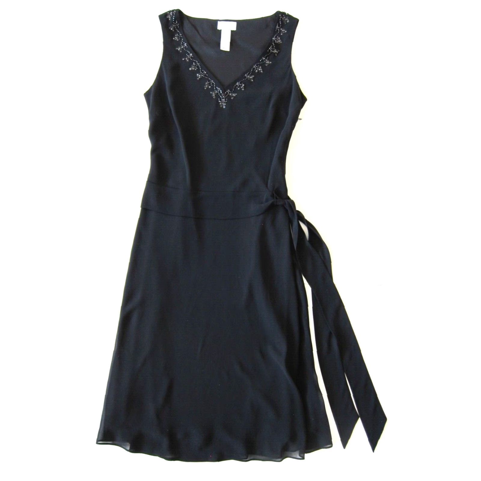 Liz Claiborne VINTAGE Liz Claiborne Black Satin Beaded Sleeveless Sheath Tank Party Cocktail Dress 6 Size M / US 6-8 / IT 42-44 - 2 Thumbnail
