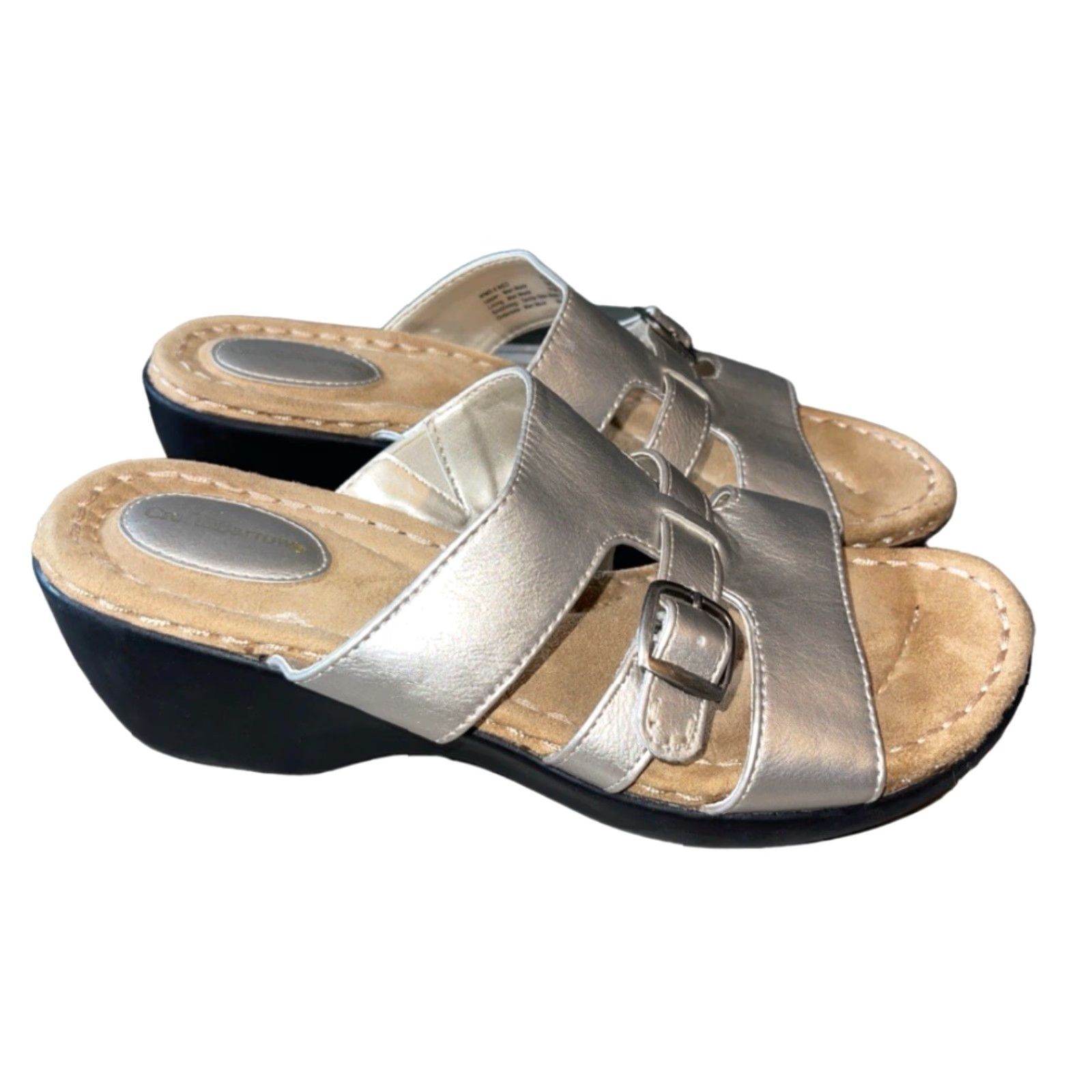Croft & Barrow Croft & Barrow Sandal Women Slip On Cushioned Footbed Silver Metallic High Slide 8 Medium Summer Wedding Size US 8 / IT 38 - 3 Thumbnail