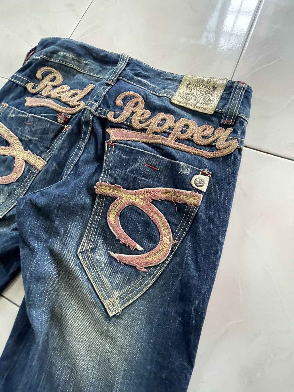GOSTAR DE FUGA × Hysteric Glamour × Japanese Brand Red Pepper Japan Embellished Embroidered Flare Jeans Size US 29 - 15 Thumbnail