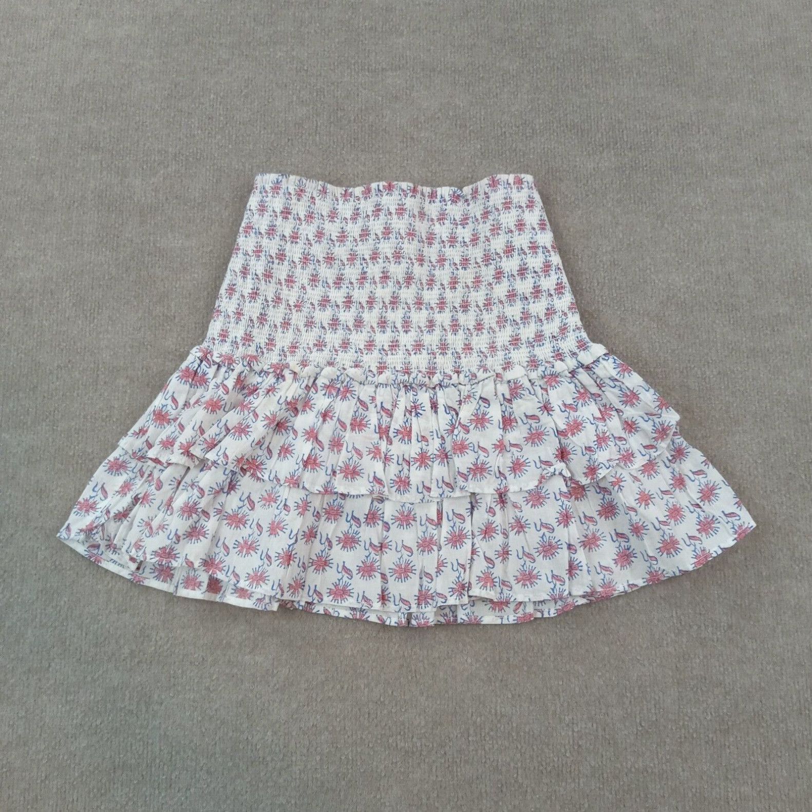 image of Alix Of Bohemia Skirt Womens Xs White Floral Mini Short Elastic Waist Layered (Size 26)