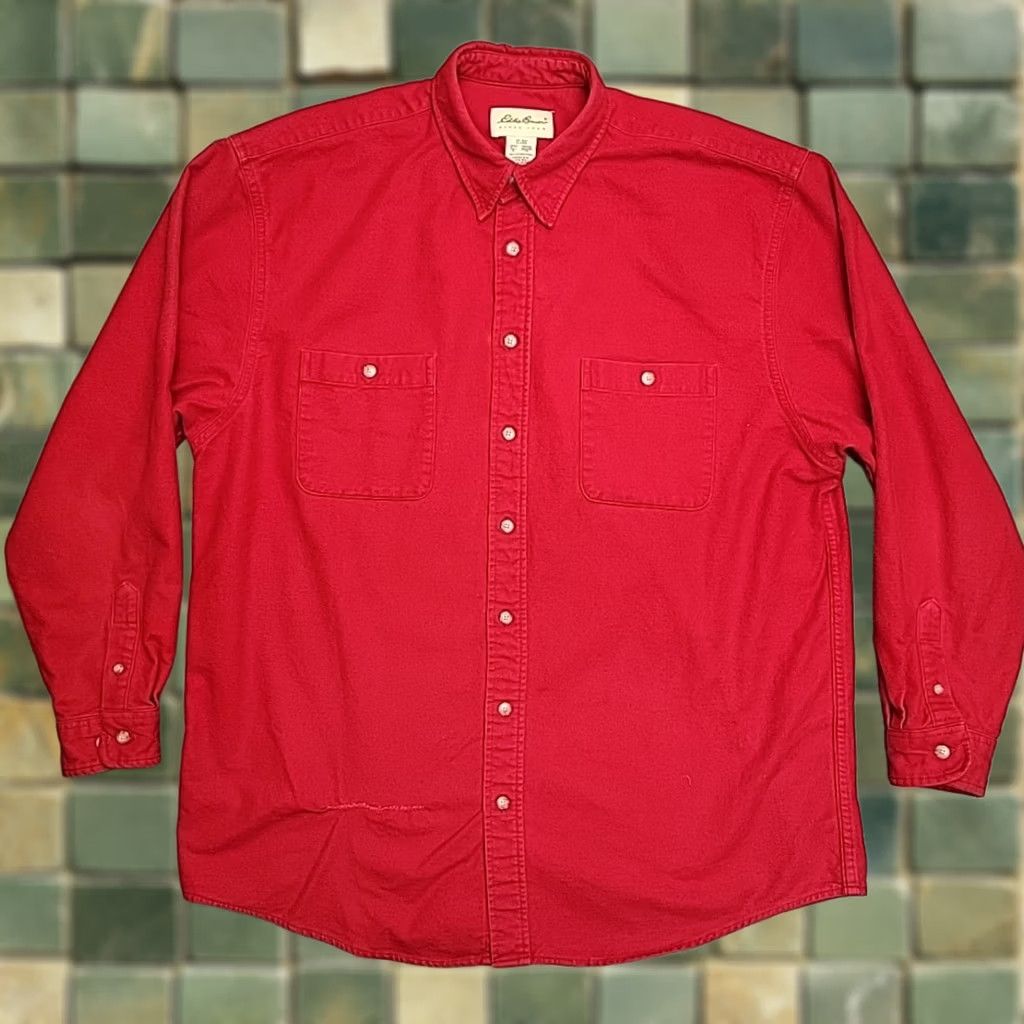 Eddie Bauer VINTAGE Eddie Bauer Shirt Mens XLT Red Flannel Outdoor 90s Button-Up Collared Cotton Chamois Tall Read Size US XL / EU 56 / 4 - 1 Thumbnail