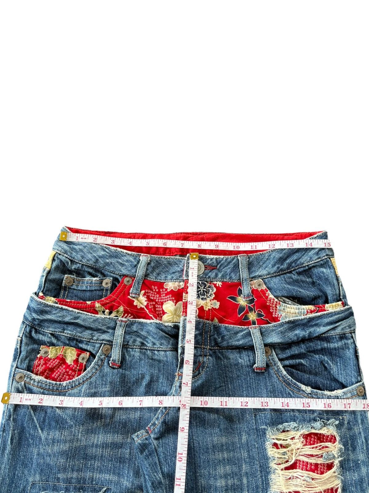 Japanese Brand Vintage Japanese Double Waist Distress Patch Loose Jeans Size 30" / US 8 / IT 44 - 7 Thumbnail