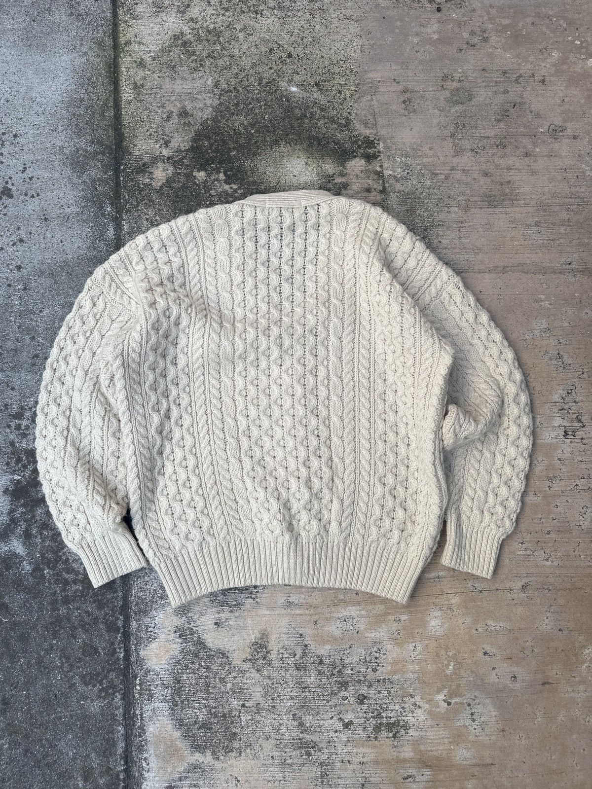 Vintage Vintage 90s Beige Hand Knitted Button Up Cardigan Knitwear Size US L / EU 52-54 / 3 - 5 Thumbnail