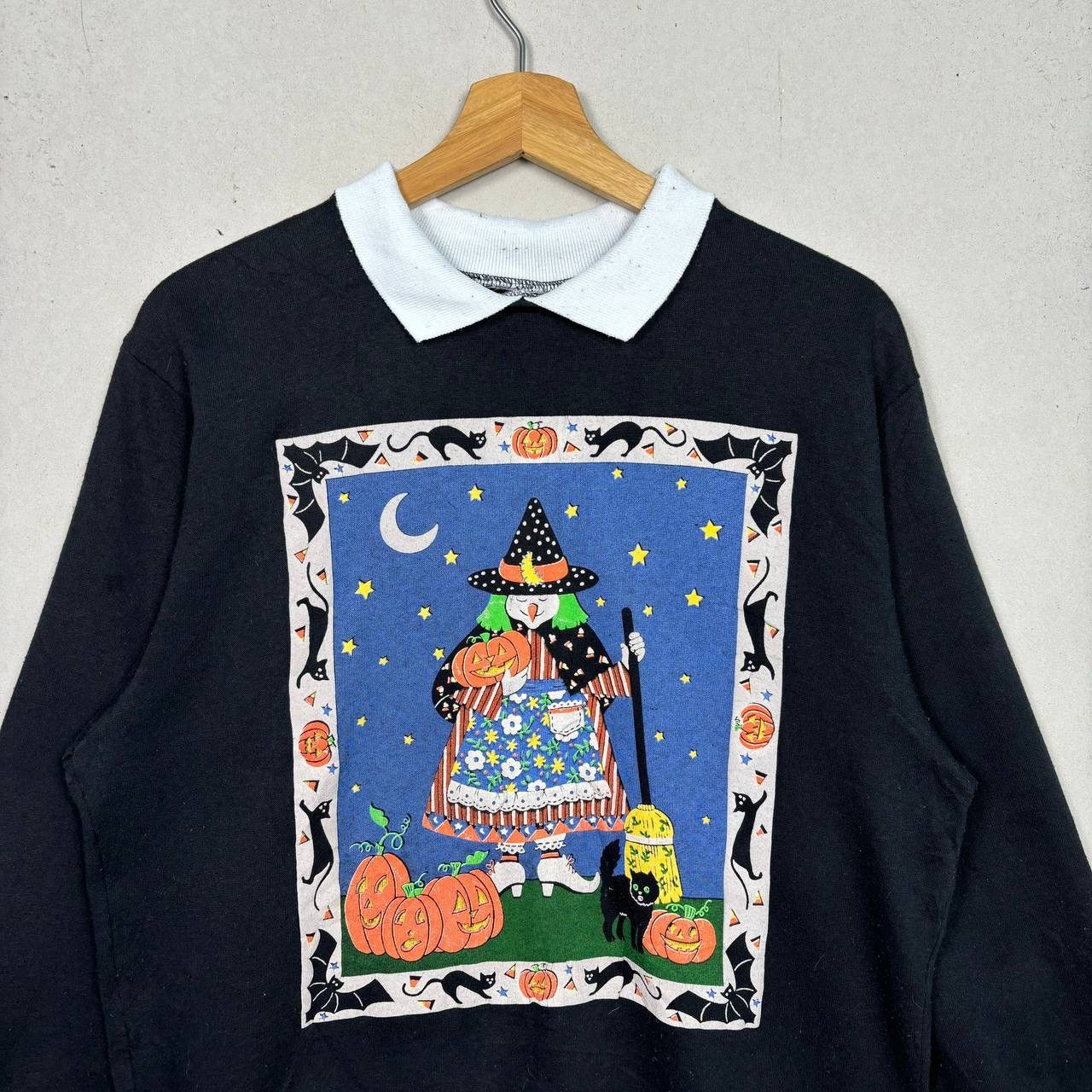 Vintage Vtg 90s Halloween Witch Cat Pumpkin Sweatshirt Double Sided Size US M / EU 48-50 / 2 - 3 Thumbnail