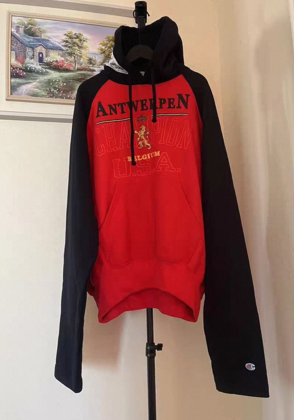 Vetements Vetements X Champion Antwerp Black And Red Hoodie | Grailed