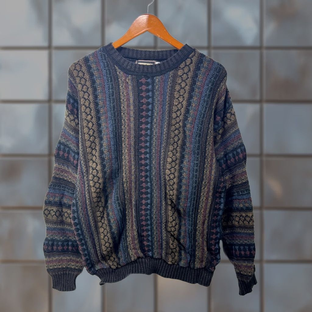 Coogi VINTAGE Bachrach 90s Coogi Style 3D Knit Sweater Large Men Pullover Beige Crew Neck Long Sleeve Size US L / EU 52-54 / 3 - 1 Thumbnail