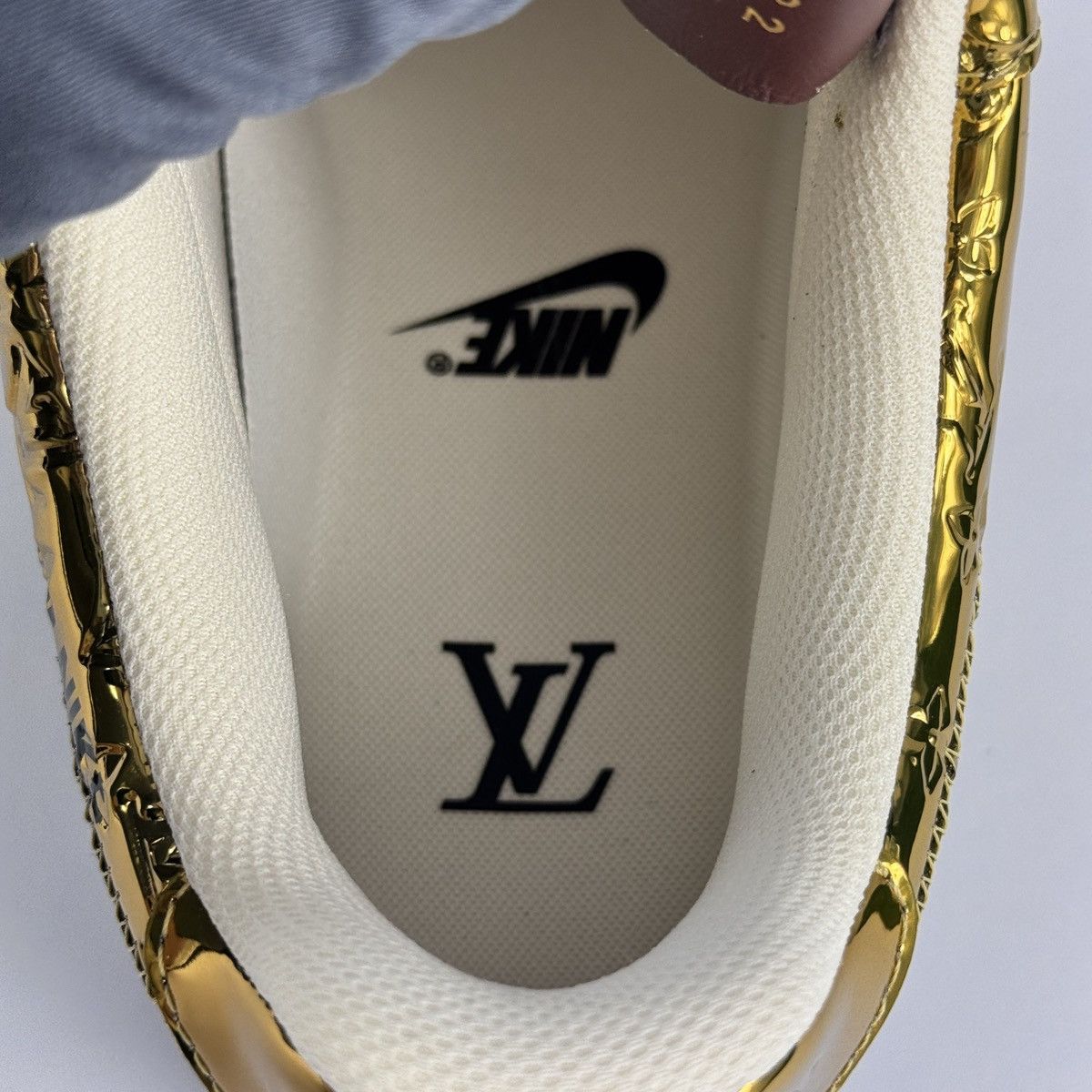 Louis Vuitton x Nike Air Force 1 By Virgil Abloh Gold Sneakers Size US 7.5 / EU 40-41 - 12 Thumbnail