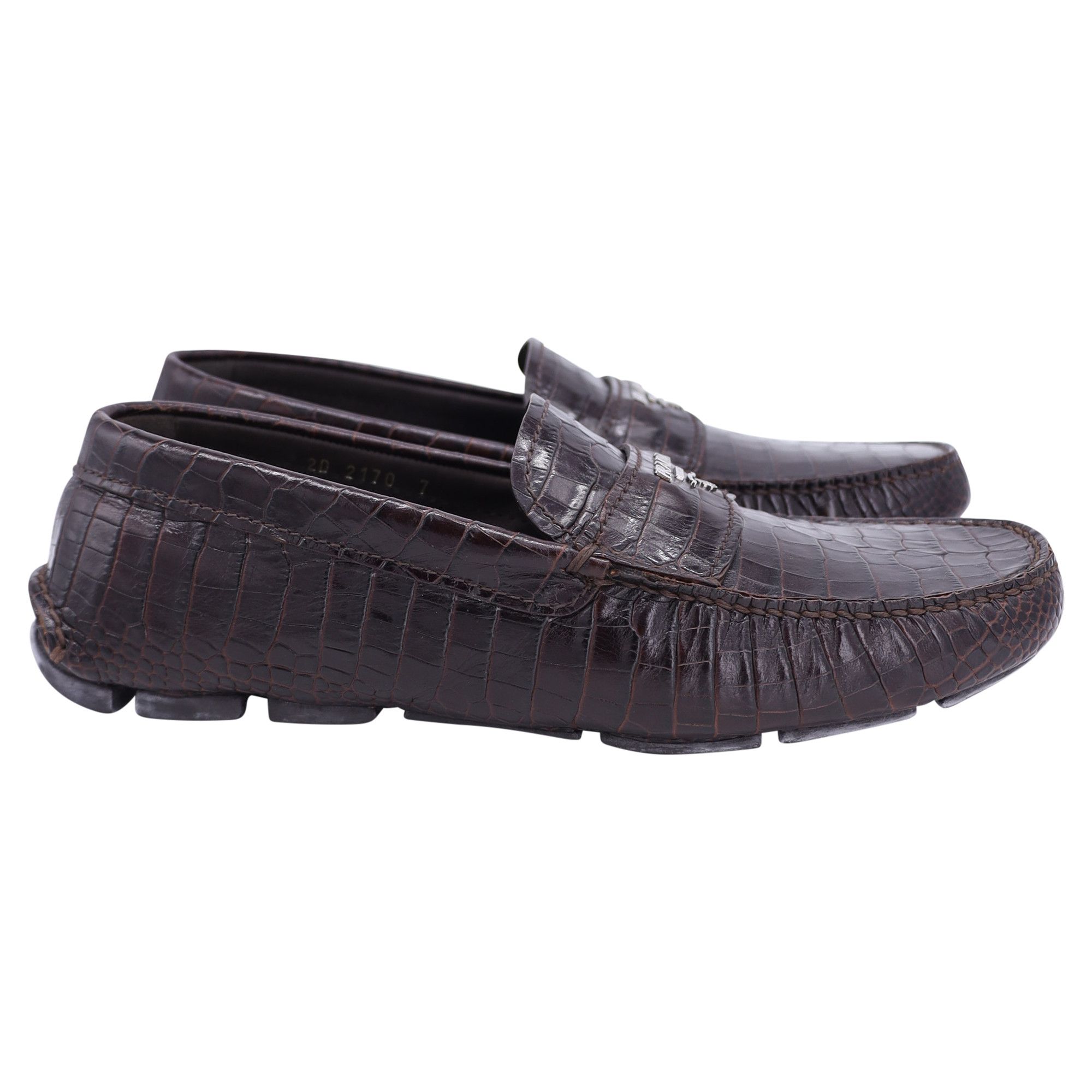 Prada Prada Crocodile Embossed Loafers in Brown Leather Size US 7 / EU 40 - 1 Thumbnail
