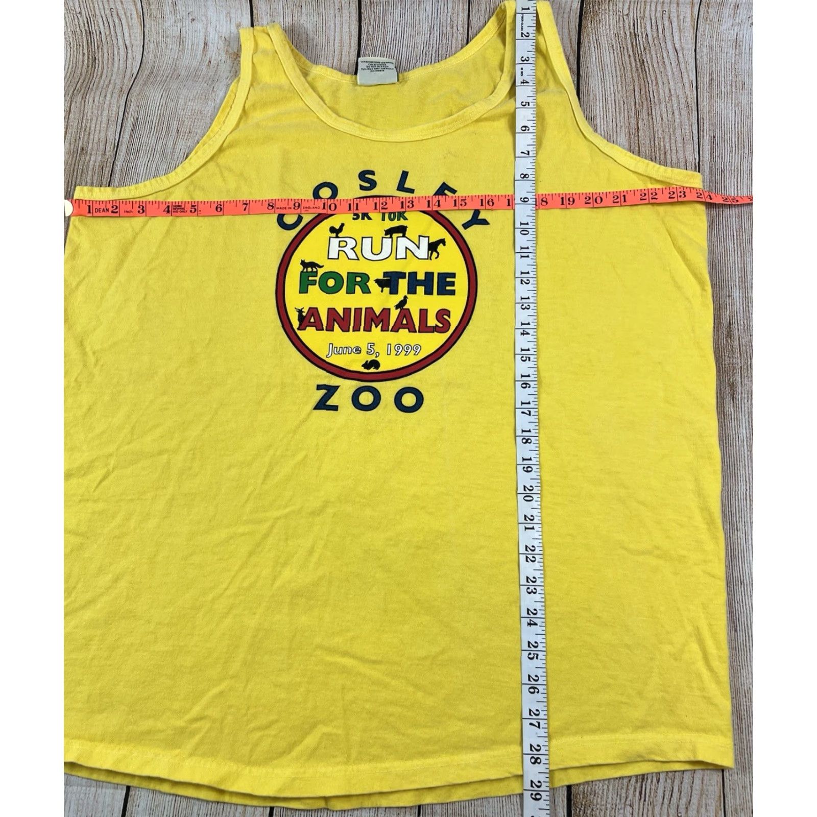Anvil VINTAGE Anvil Shirt Tank Top 90s Zoo Illinois Run For Animals Yellow XL Men Sleeveless Graphic Print Shirt Size US XL / EU 56 / 4 - 6 Thumbnail