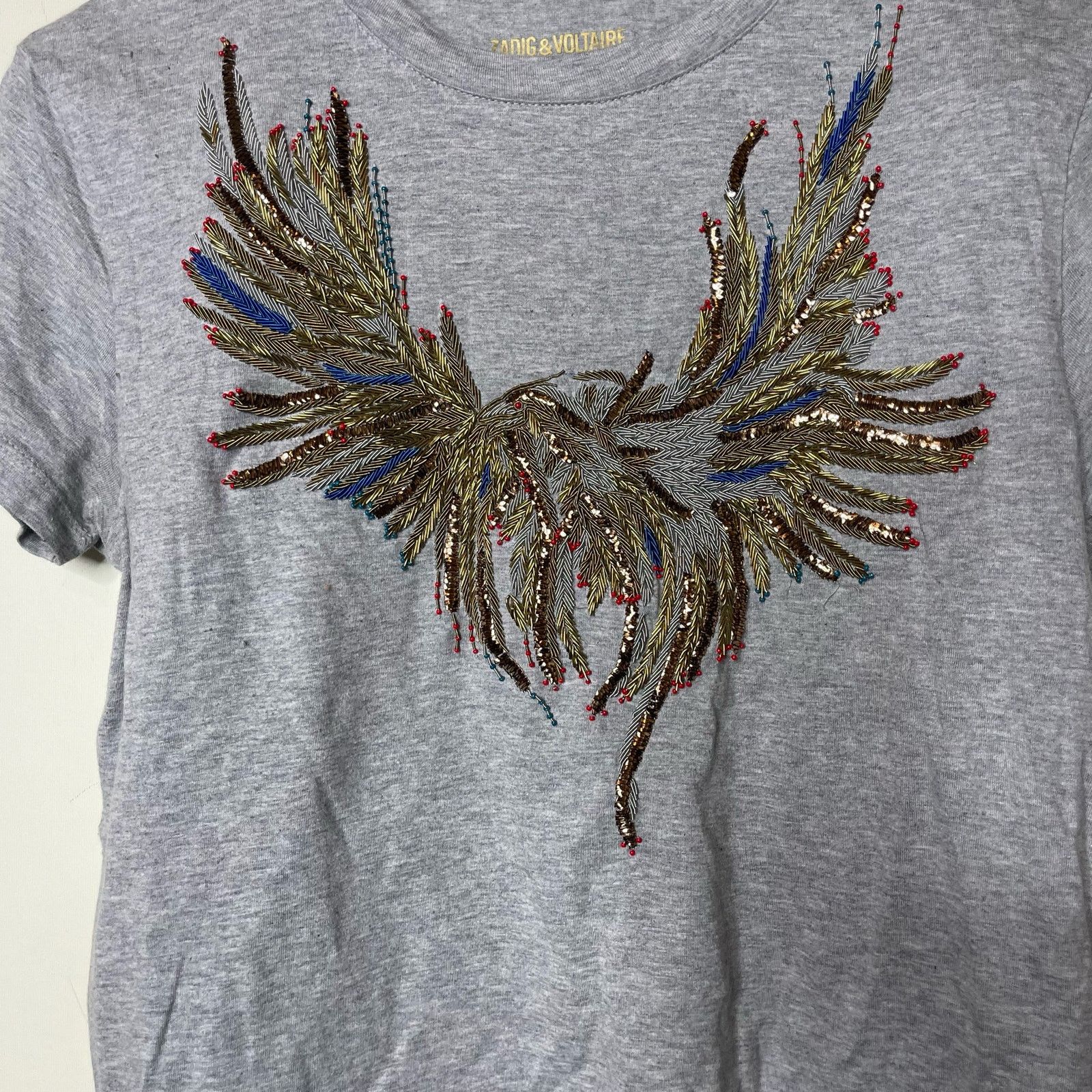 Zadig & Voltaire ZADIG AND VOLTAIRE Walk Embellished Eagle T Shirt in grey Size S / US 4 / IT 40 - 8 Thumbnail