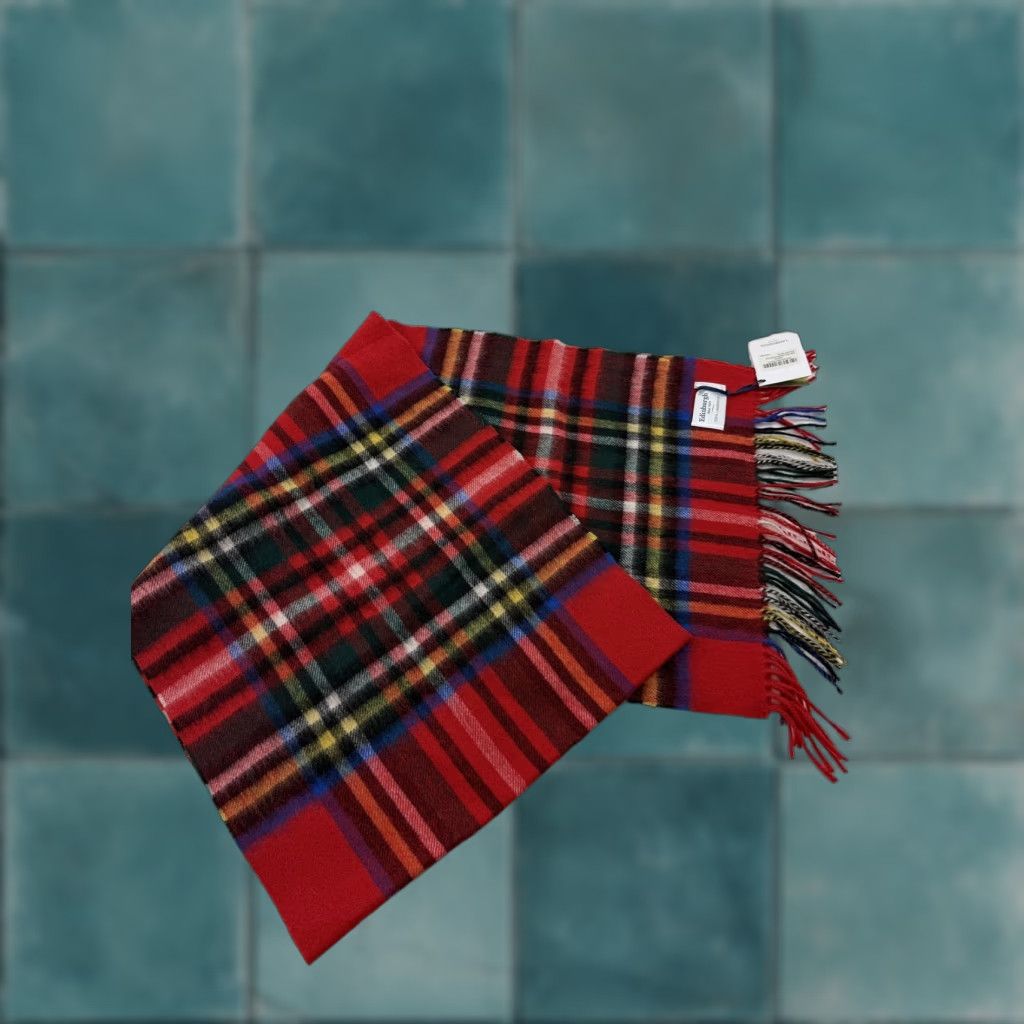 Vintage Edinburgh Scarf Mens One Size Red Stewart Royal Plaid Lambswool Fringe Winter Size ONE SIZE - 1 Thumbnail