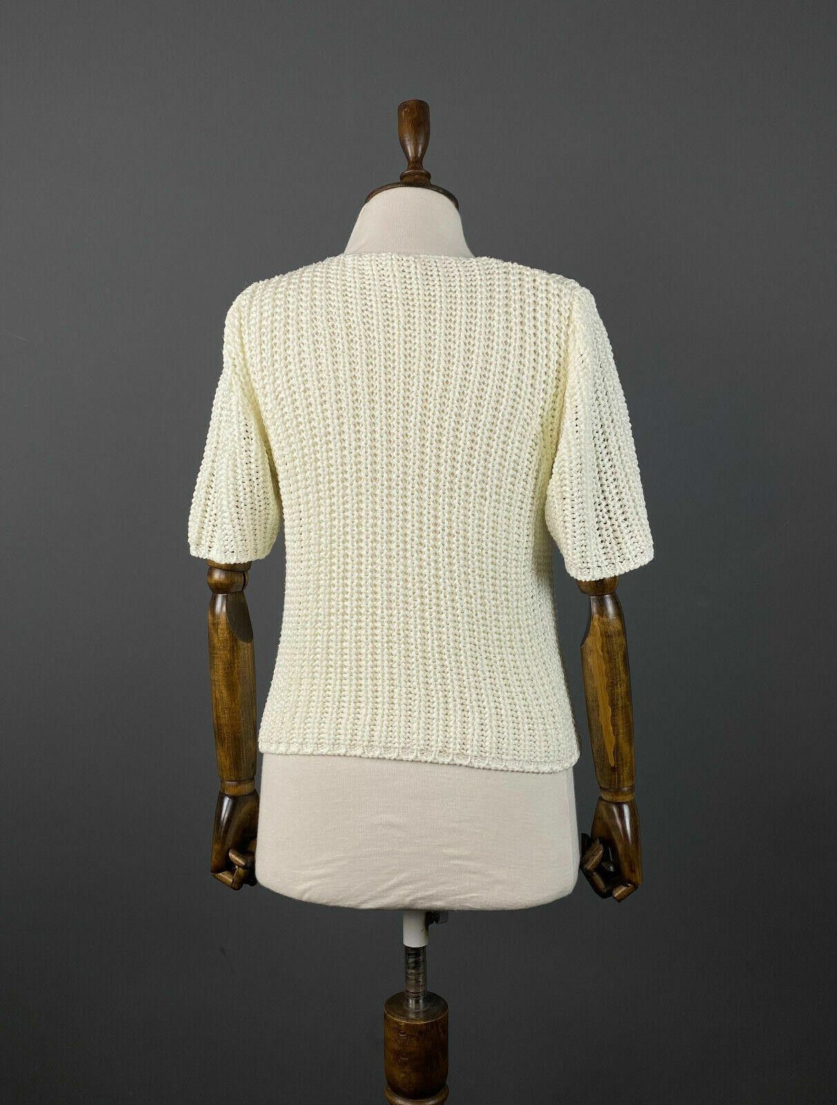 Designer Elisa Cavaletti White Short Sleeve Chunky Knit Sweater L Size M / US 6-8 / IT 42-44 - 5 Thumbnail