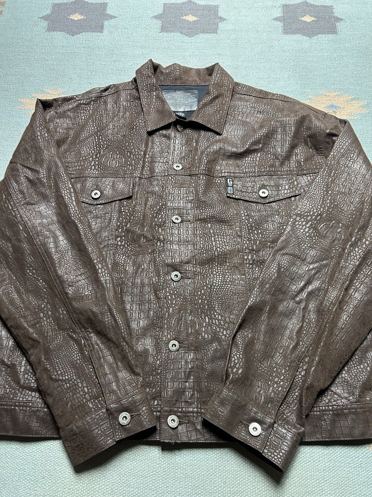 Vintage Guess faux snakeskin trucker jacket rayon cotton y2k XXL Size US XXL / EU 58 / 5 - 2 Thumbnail