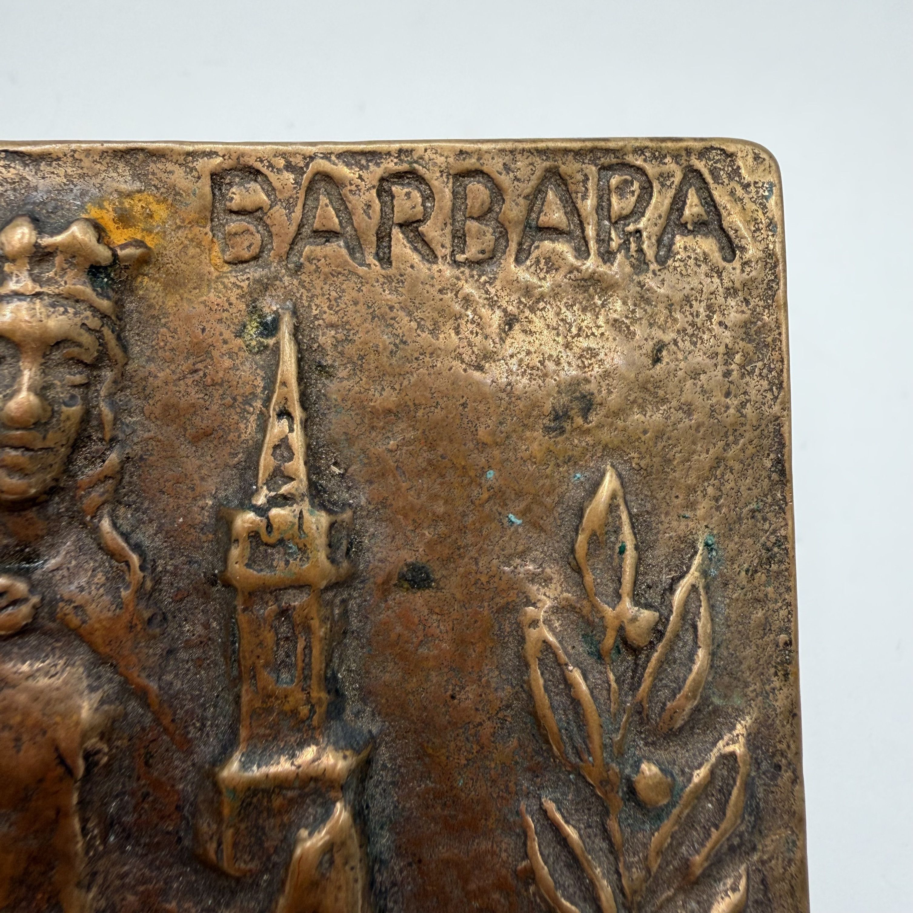 Vintage Vintage Bronze Plaque Sancta Barbara Christian Wall Hang Size ONE SIZE - 2 Thumbnail
