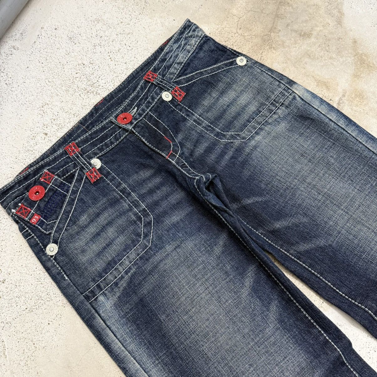 Japanese Brand Wide Leg Unisex Blue Moon Blue Whisker Printed Denim Pants Size US 29 - 4 Thumbnail