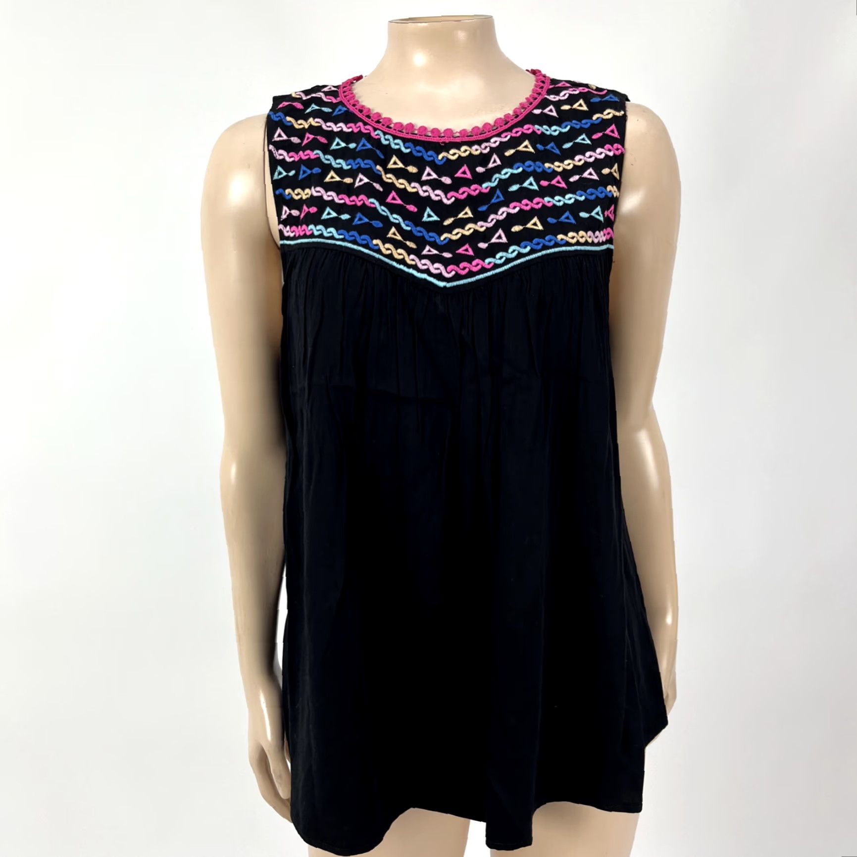 Vintage Savanna Jane Embroidered Women's Shirt S Bohemian Sleeveless Tank Rayon C3-22 Size S / US 4 / IT 40 - 2 Thumbnail