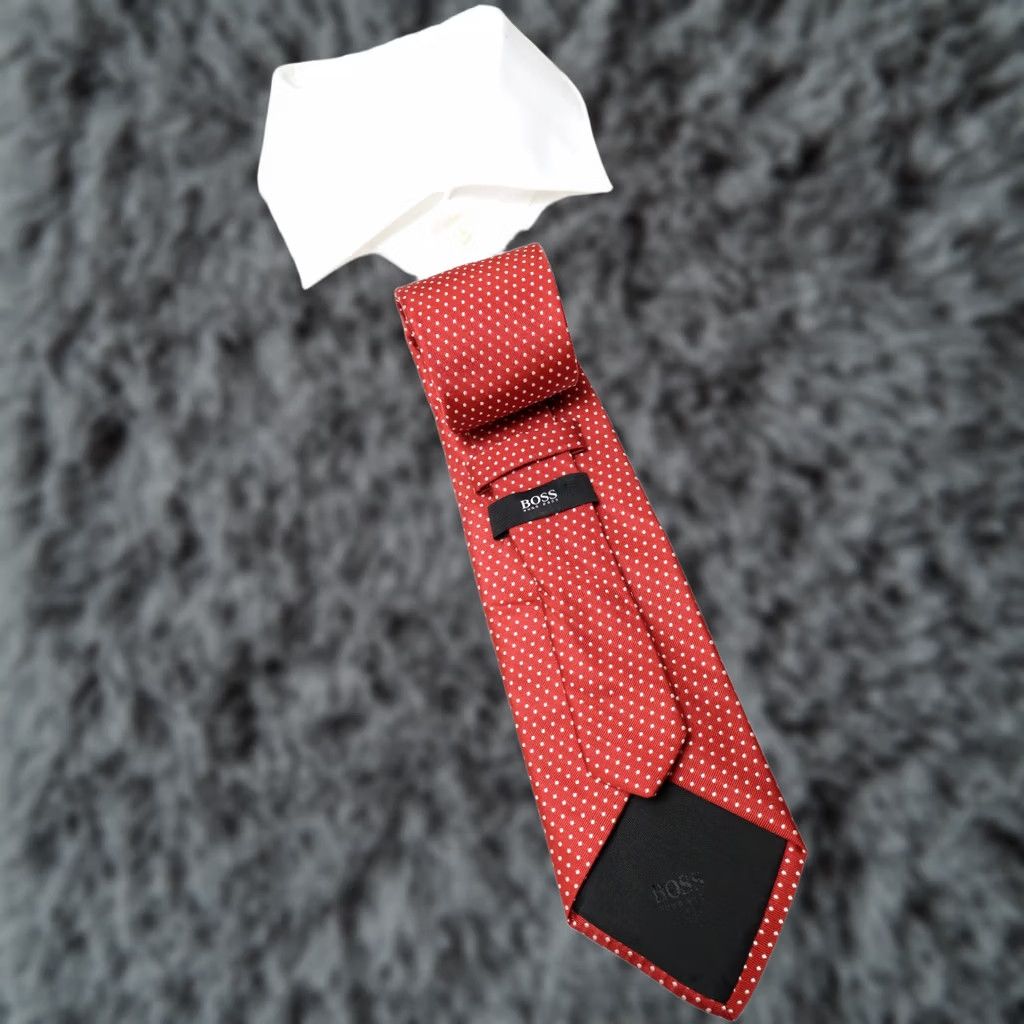 Hugo Boss HUGO BOSS Tie Men's ONE SIZE Red Polka Dot Patterned Pure Silk Pointed Size ONE SIZE - 1 Thumbnail
