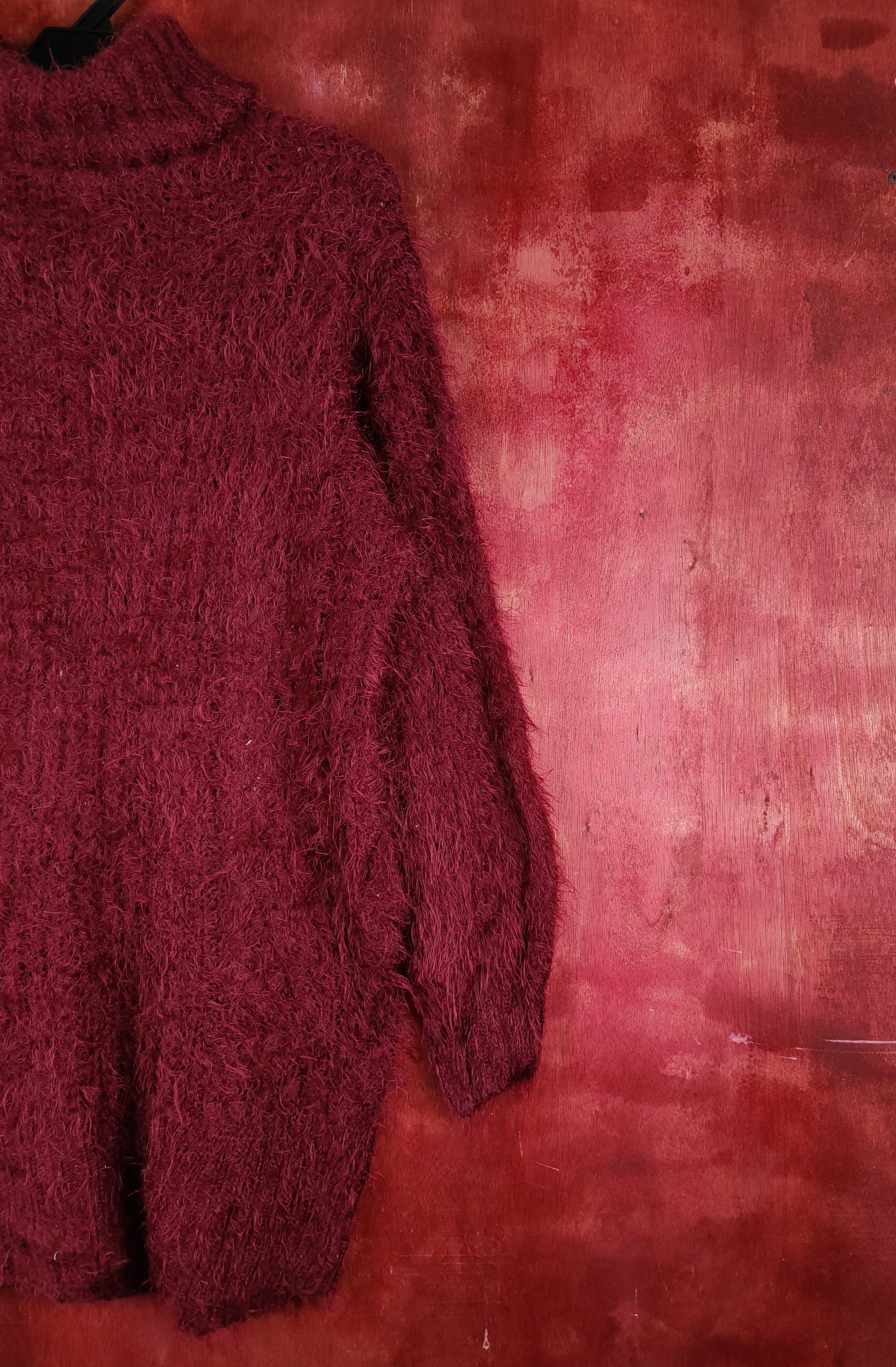 Aran Isles Knitwear Jalassio Maroon Shag Shaggy Fur Mohair Knitwear #S1943 Size L / US 10 / IT 46 - 9 Thumbnail