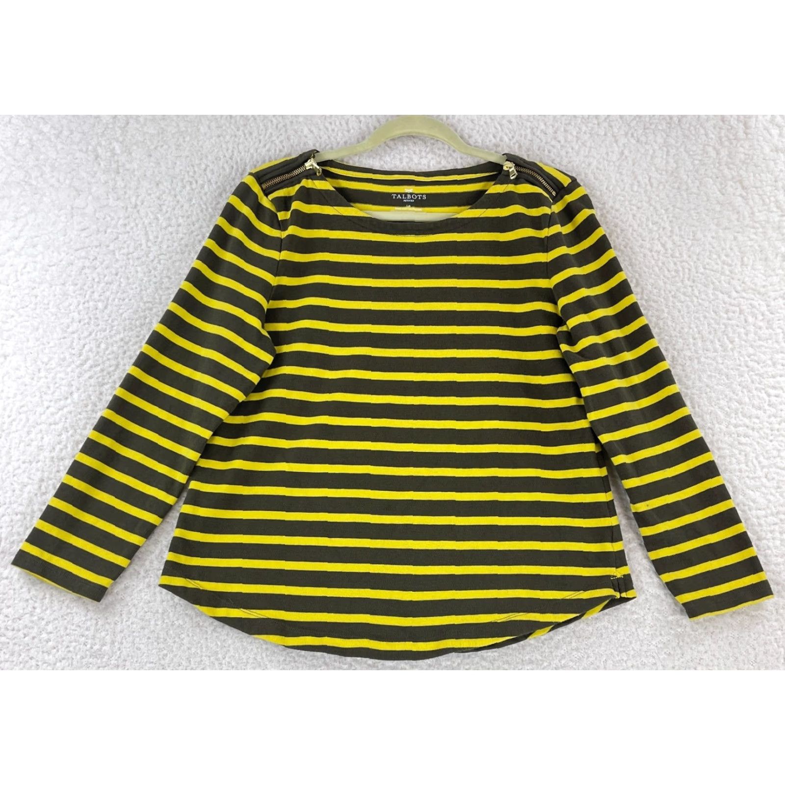 Talbots Talbots Petites Shirt Womens PL Yellow Striped Long Sleeve Pullover Knit Shirt Size L / US 10 / IT 46 - 2 Thumbnail