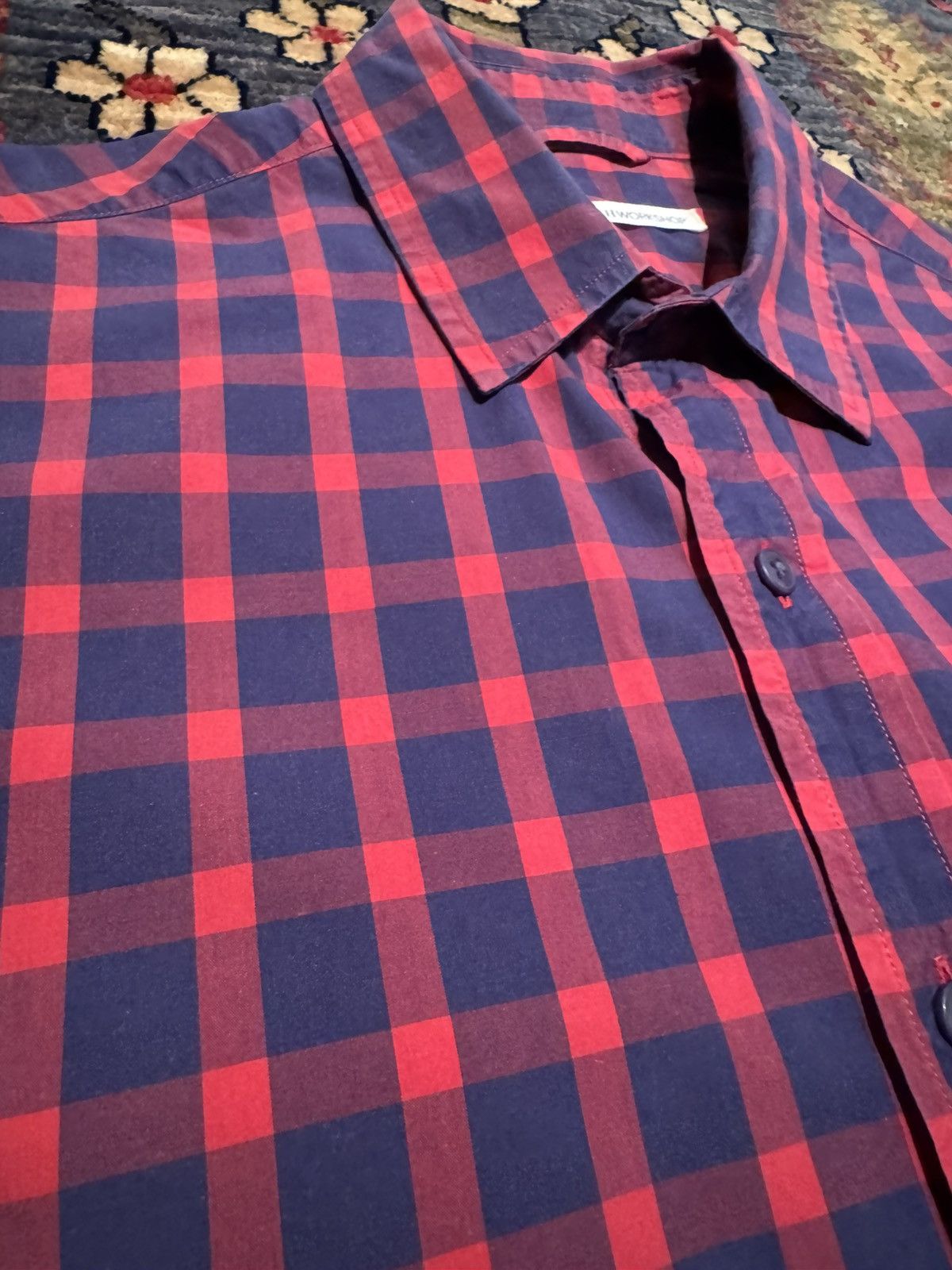 Raleigh Denim Raleigh Denim Navy and Magenta Big Squares Button Up (L) Size US L / EU 52-54 / 3 - 2 Thumbnail