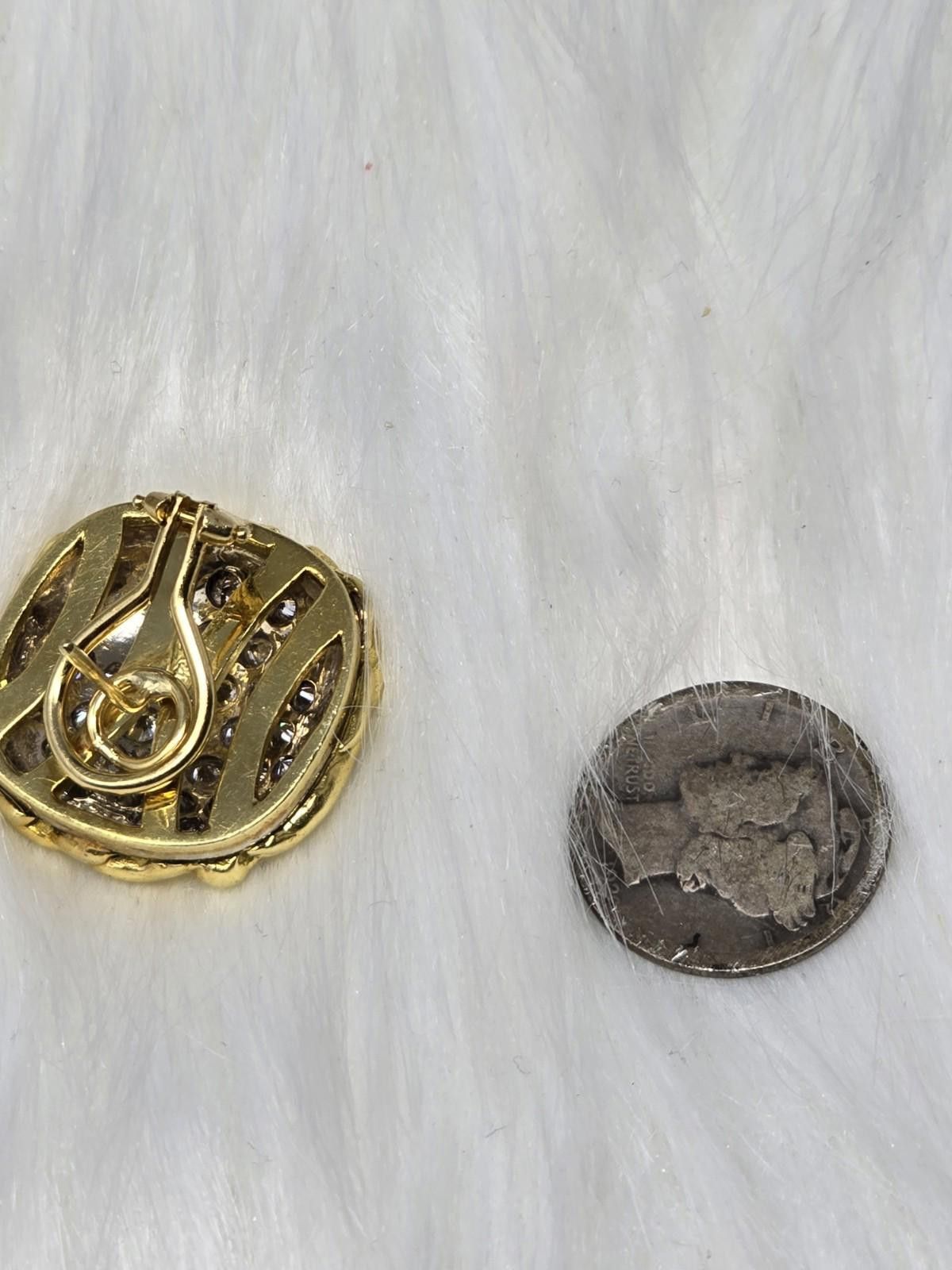 Other 18k Two-Tone Gold Pave Diamond Estate Omega Earrings 25.8g Size ONE SIZE - 5 Thumbnail