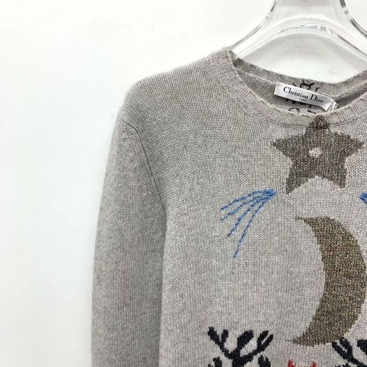 Dior Dior Gray Star Moon Embroidery Cashmere Sweater Size US M / EU 48-50 / 2 - 3 Thumbnail