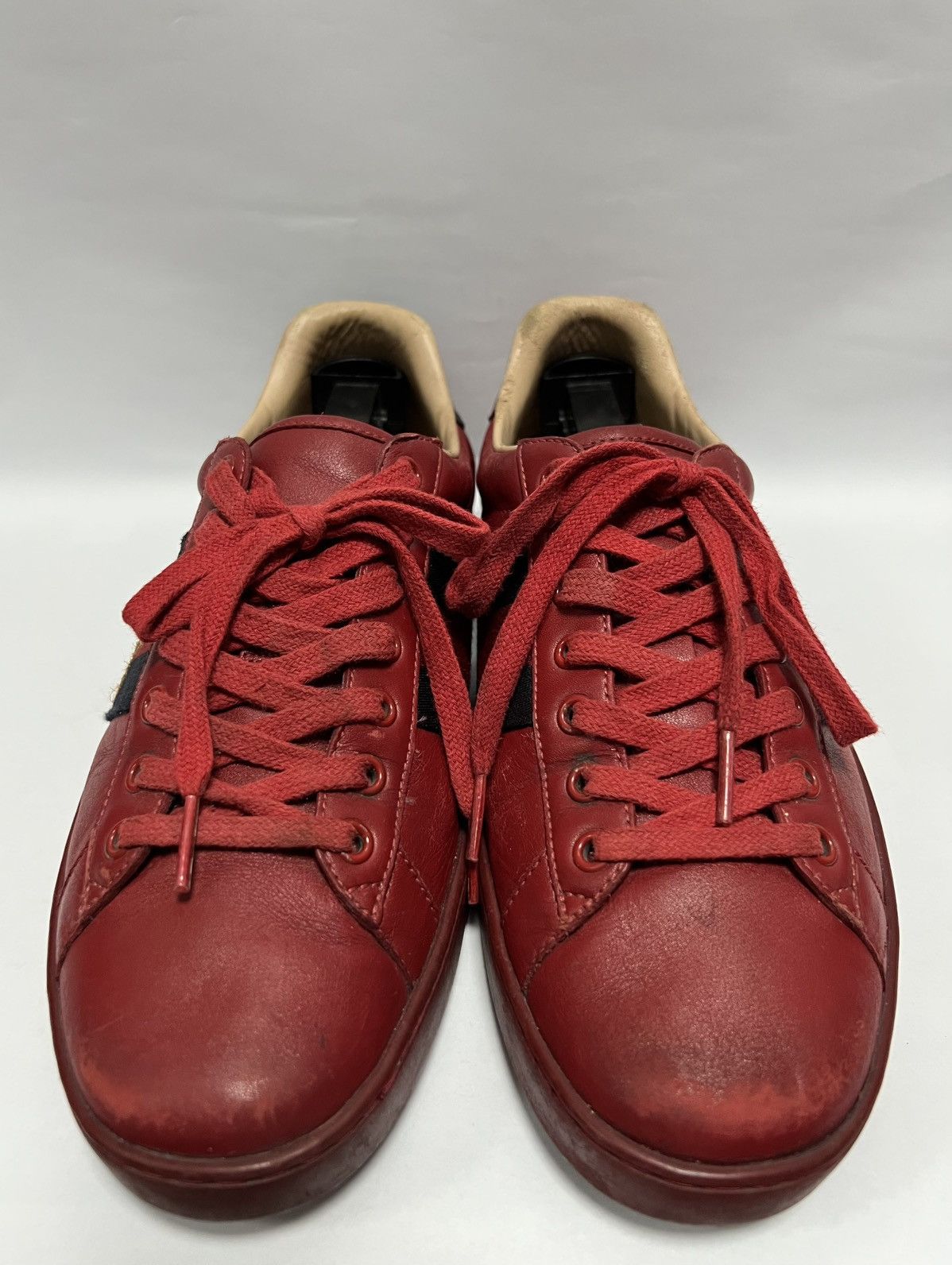 Gucci Gucci - Red Leather Web Ace Low Top Sneakers Size US 6.5 / EU 39-40 - 3 Thumbnail