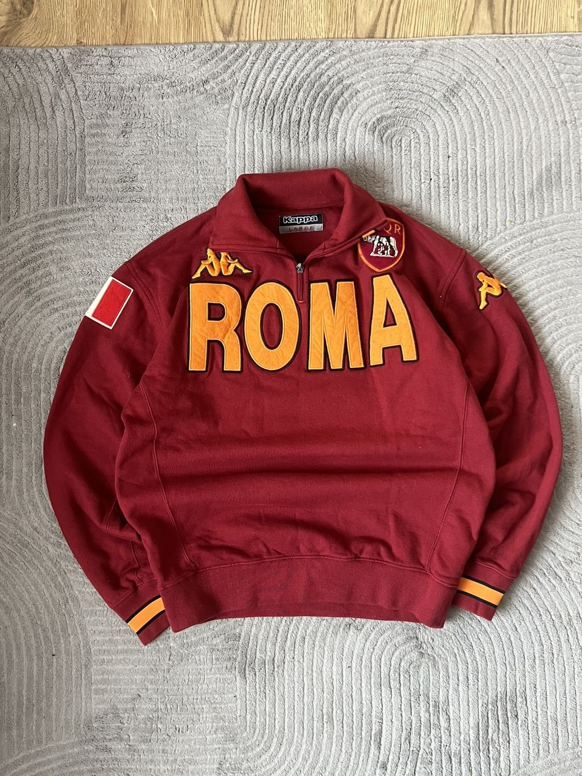 Kappa Vintage Kappa AS Roma Quarter-Zip Sweatshirt 00-x SPQR Size US L / EU 52-54 / 3 - 1 Thumbnail