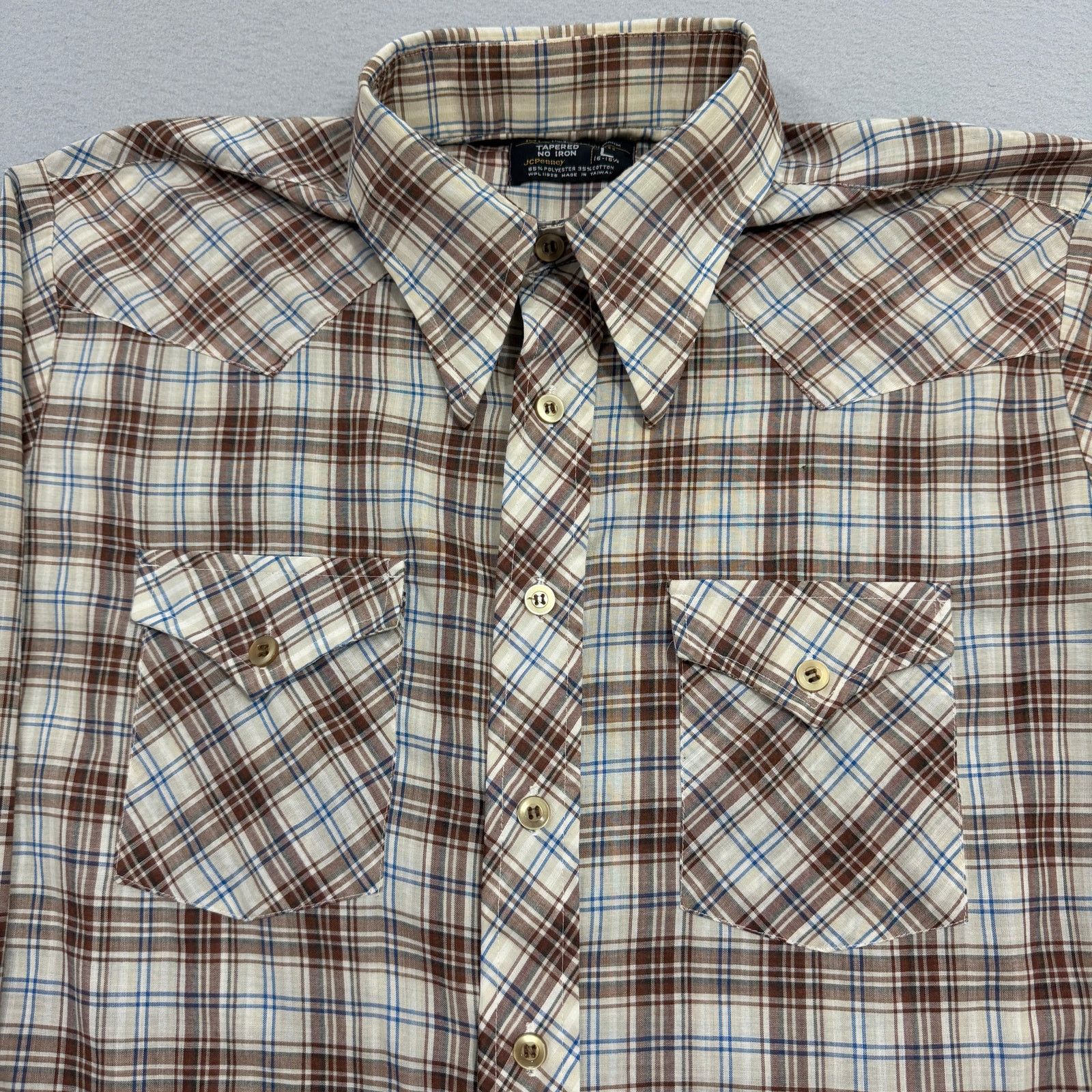 Vintage Vintage JCPenney Shirt Men's Large Brown Plaid Paper Thin Size US L / EU 52-54 / 3 - 4 Thumbnail