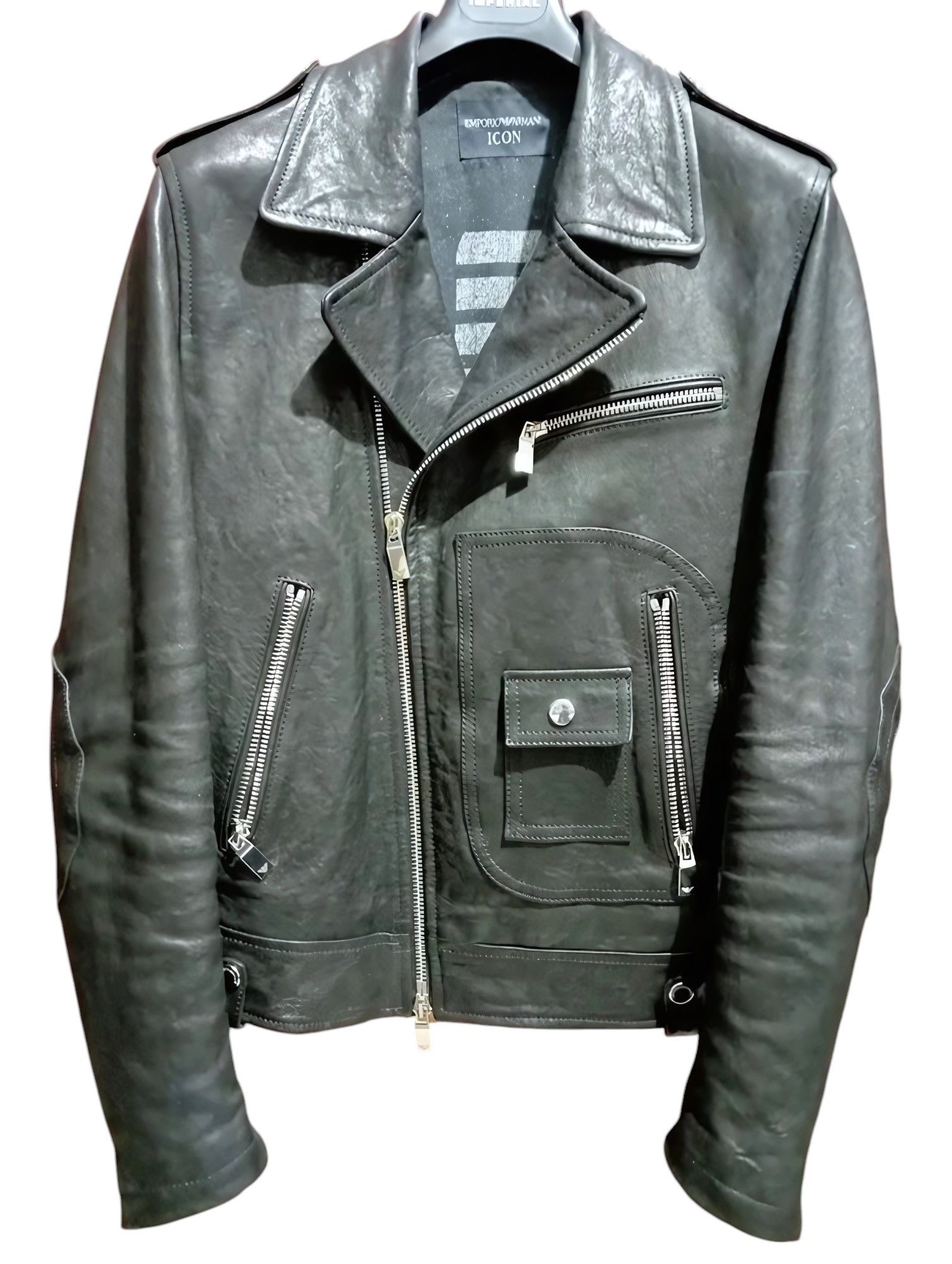 Emporio Armani S/S 2022 CAFE RACER LEATHER BIKER JACKET | Grailed