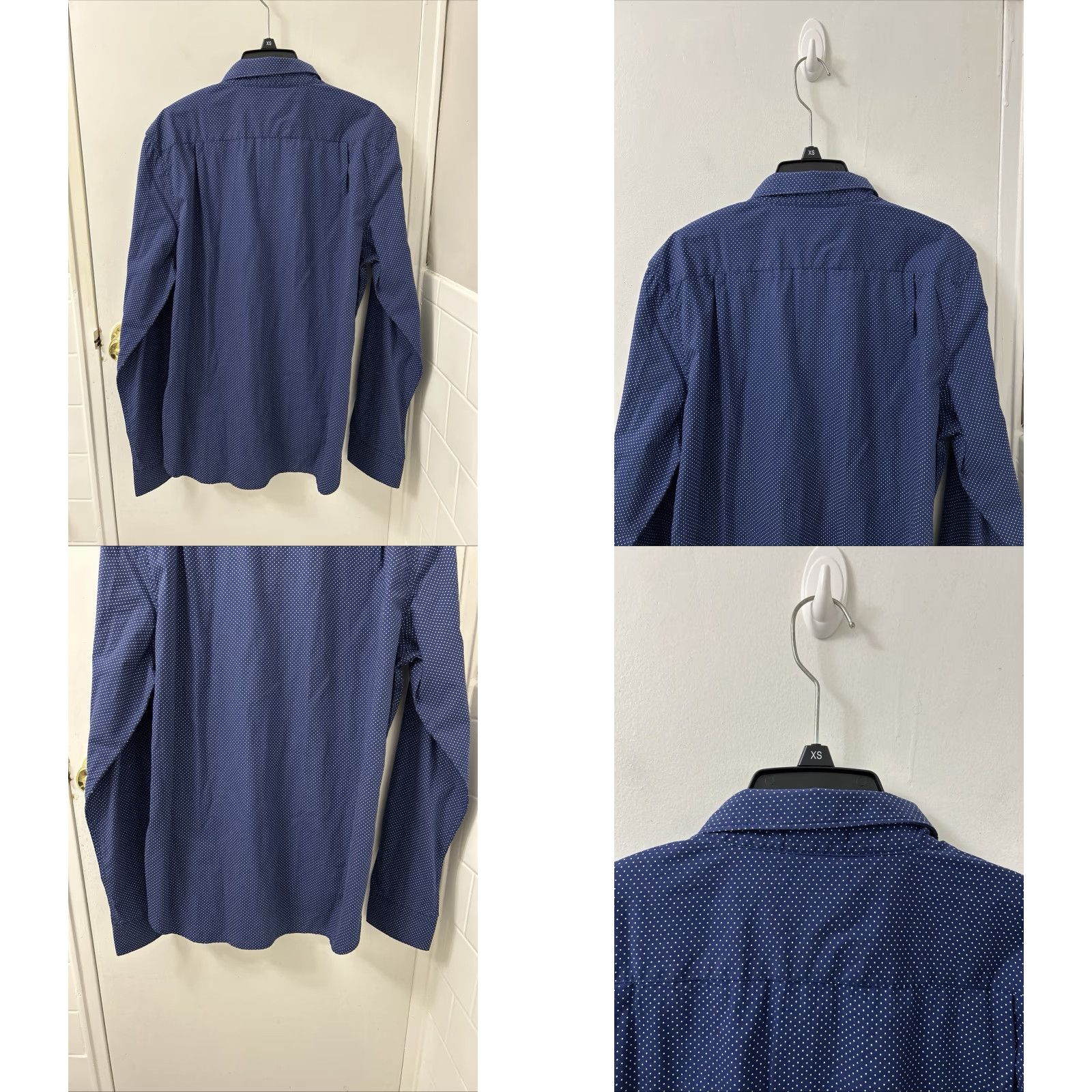 Denime DENIM & FLOWER Shirt Mens L Blue Polka Dot Poplin Button Down L/S Dress Shirt Slim Casual Professional Size US L / EU 52-54 / 3 - 8 Thumbnail