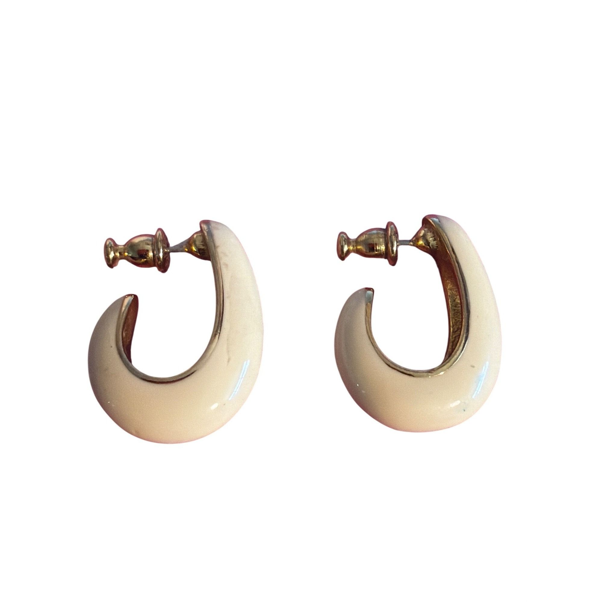Other Vintage Napier Cream Enamel Gold Tone Hoop Earrings Pierced Size ONE SIZE - 3 Thumbnail