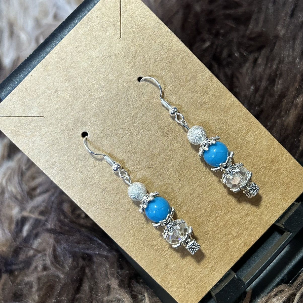 Handmade Handcrafted vintage bead faux turquoise earrings Size ONE SIZE - 1 Thumbnail