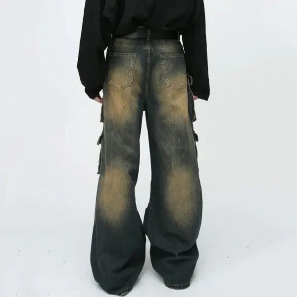 VIBE Retro washed distressed workwear loose wide leg jeans Size US 32 / EU 48 - 6 Thumbnail