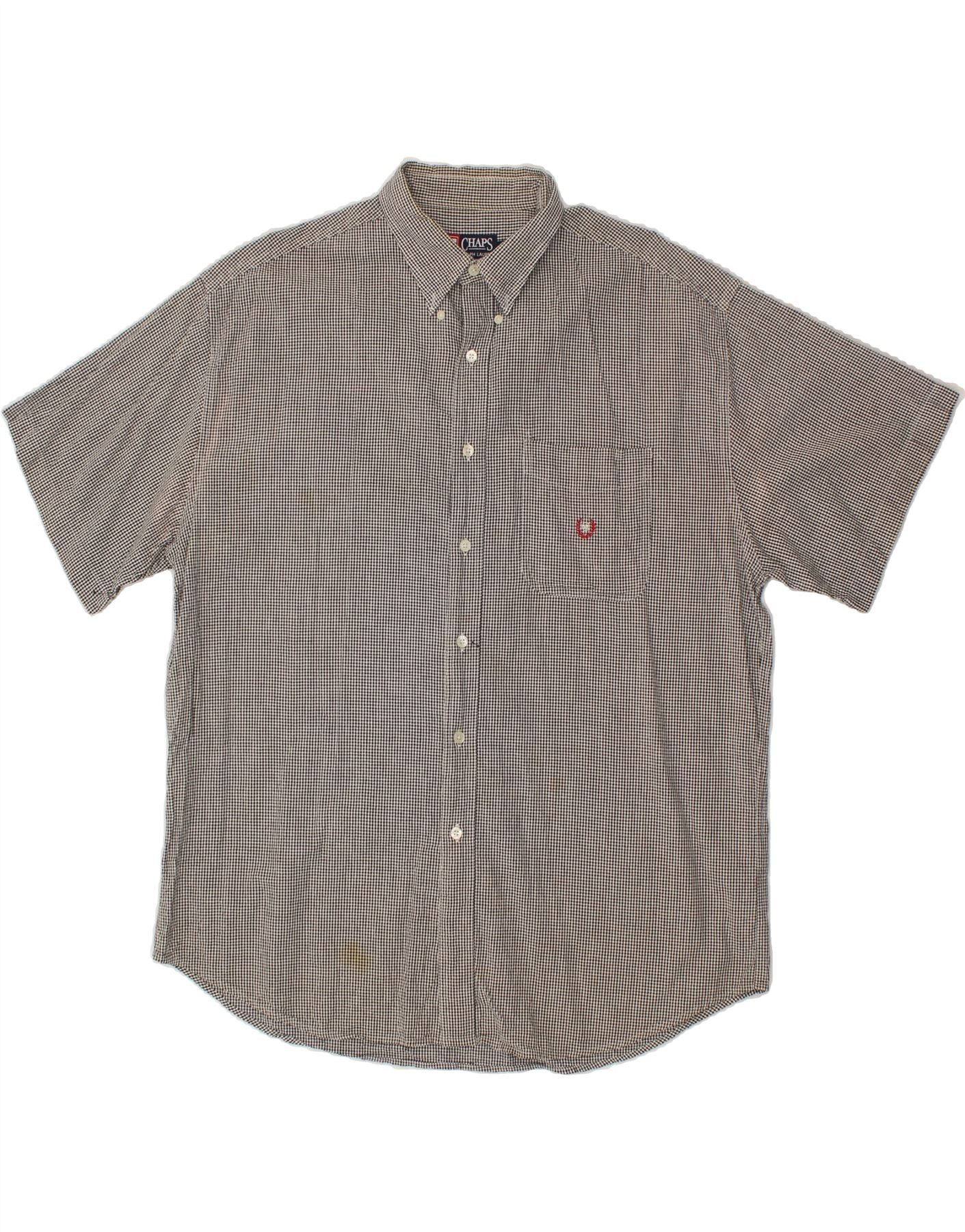 Chaps Ralph Lauren Mens Short Sleeve Shirt XL Black Gingham Cotton Size US XL / EU 56 / 4 - 1 Thumbnail