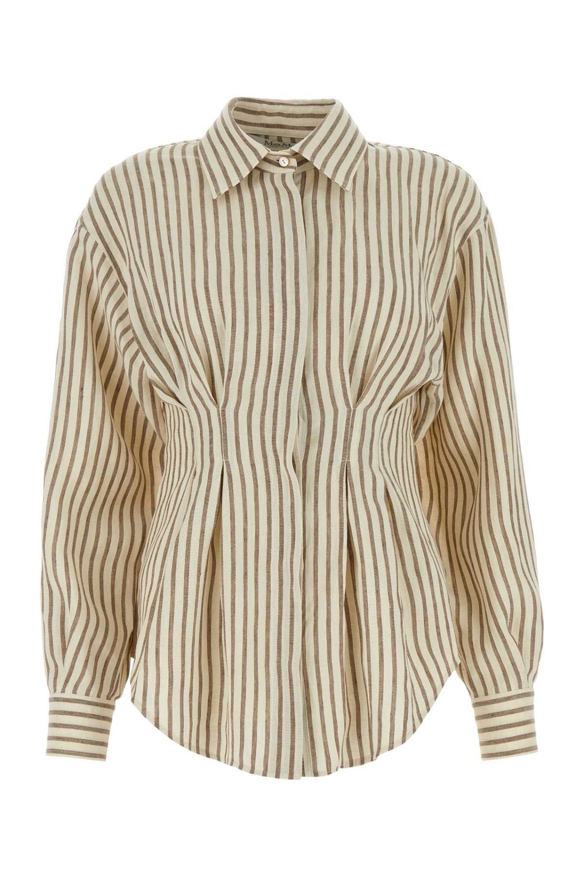 image of Max Mara Embroidered Linen Eritrea Shirt in Stripped, Women's (Size XS)