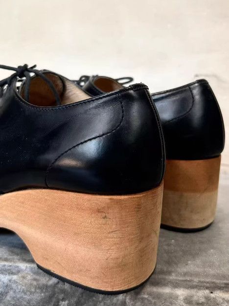 Masaki Matsushima 1994 Architectural Series Wooden Sole Panel Leather Boots Size US 5.5 / EU 38 - 5 Thumbnail