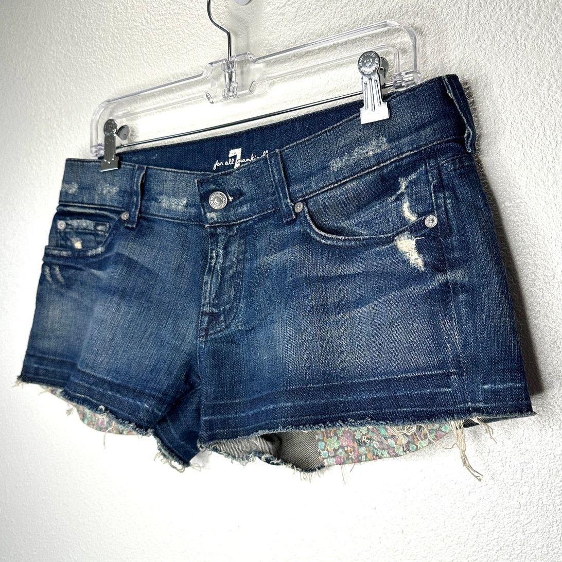 7 For All Mankind 7 For All Mankind Distressed Low Rise Raw Hem Jean Shorts 29 Size 29" - 2 Thumbnail