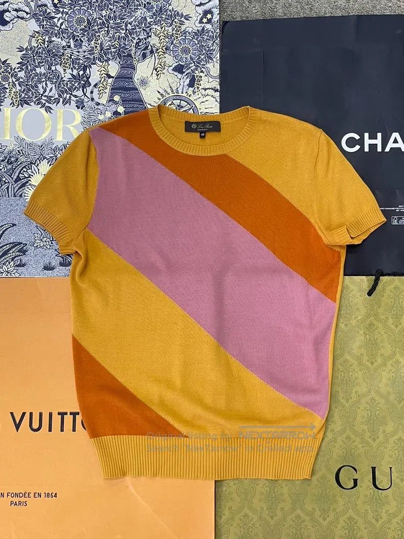 Loro Piana Loro Piana Yellow color block knit short sleeve top Size XS / US 0-2 / IT 36-38 - 1 Thumbnail