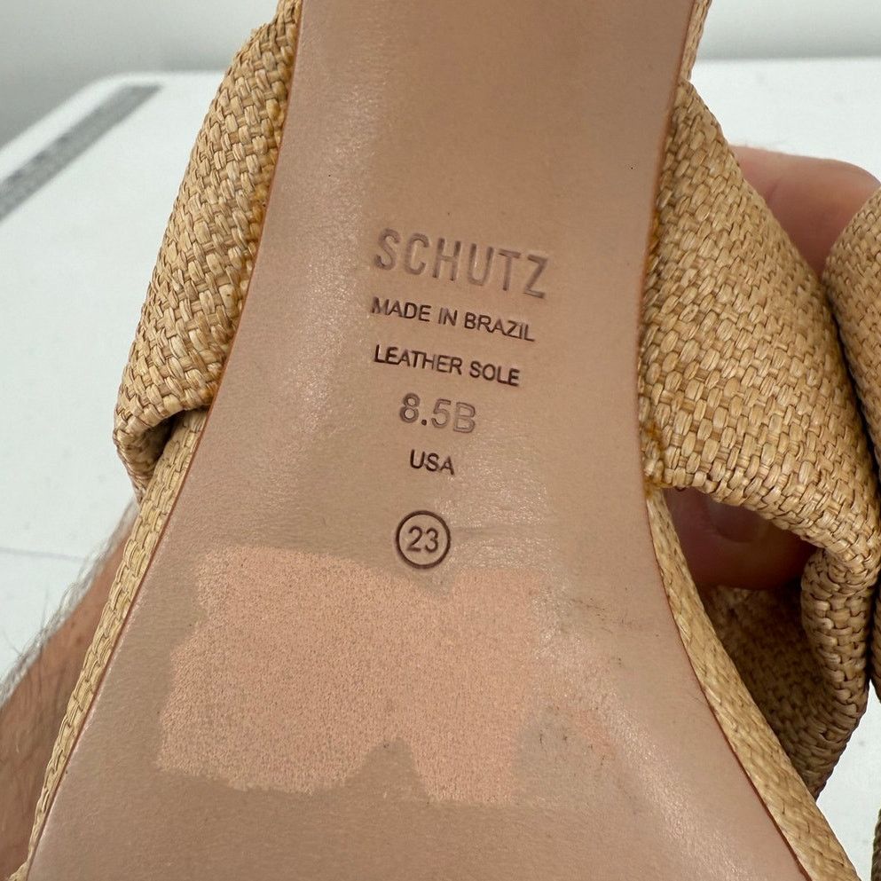 SCHUTZ NEW Schutz Fairy Eggshell Straw & Leather Mid Heel Sandal Size US 8.5 / IT 38.5 - 8 Thumbnail