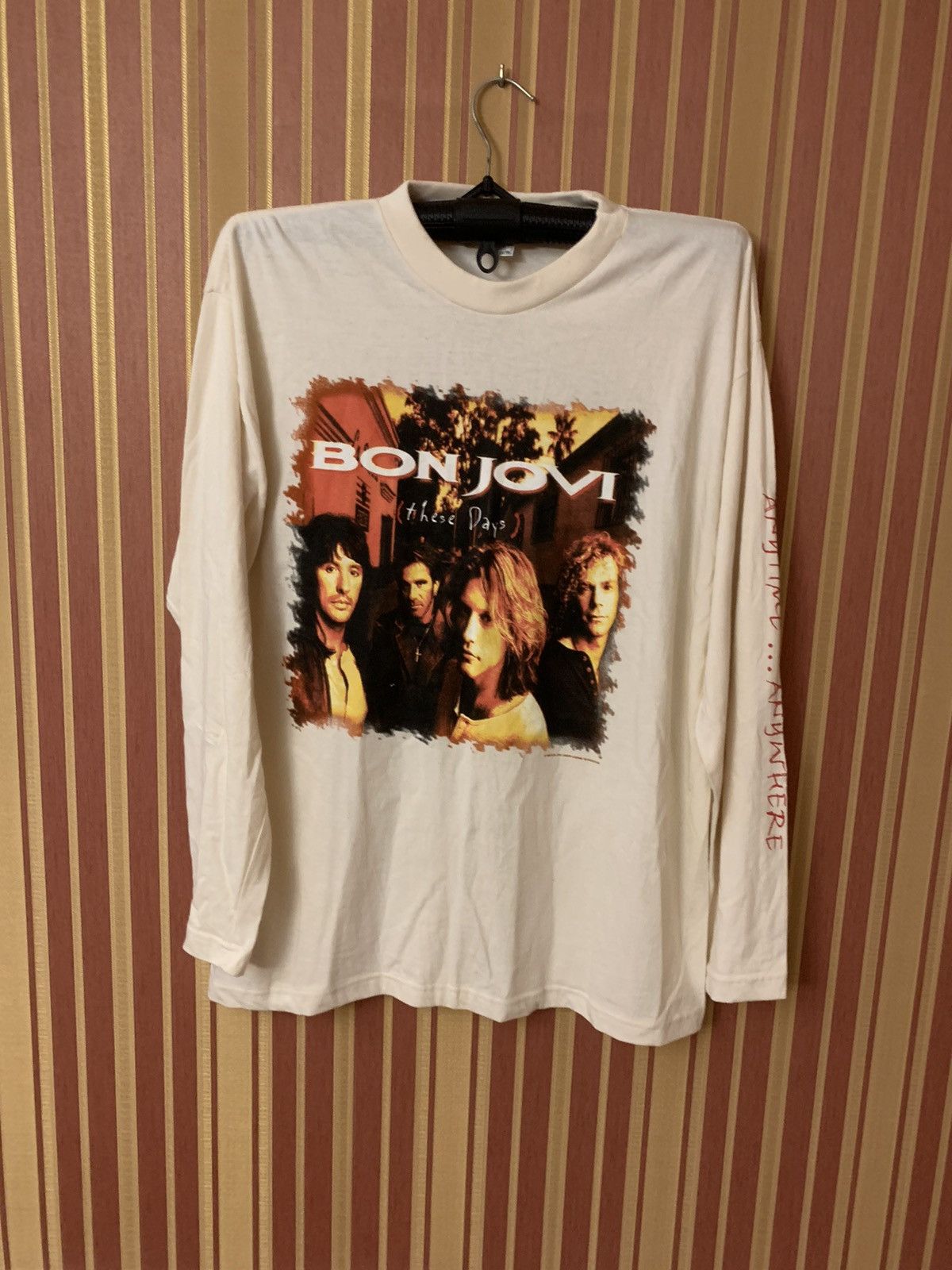 image of Band Tees x Bon Jovi Vintage 1995 Bon Jovi XL These Days Band Long Sleeve T Shirt in White, Men's