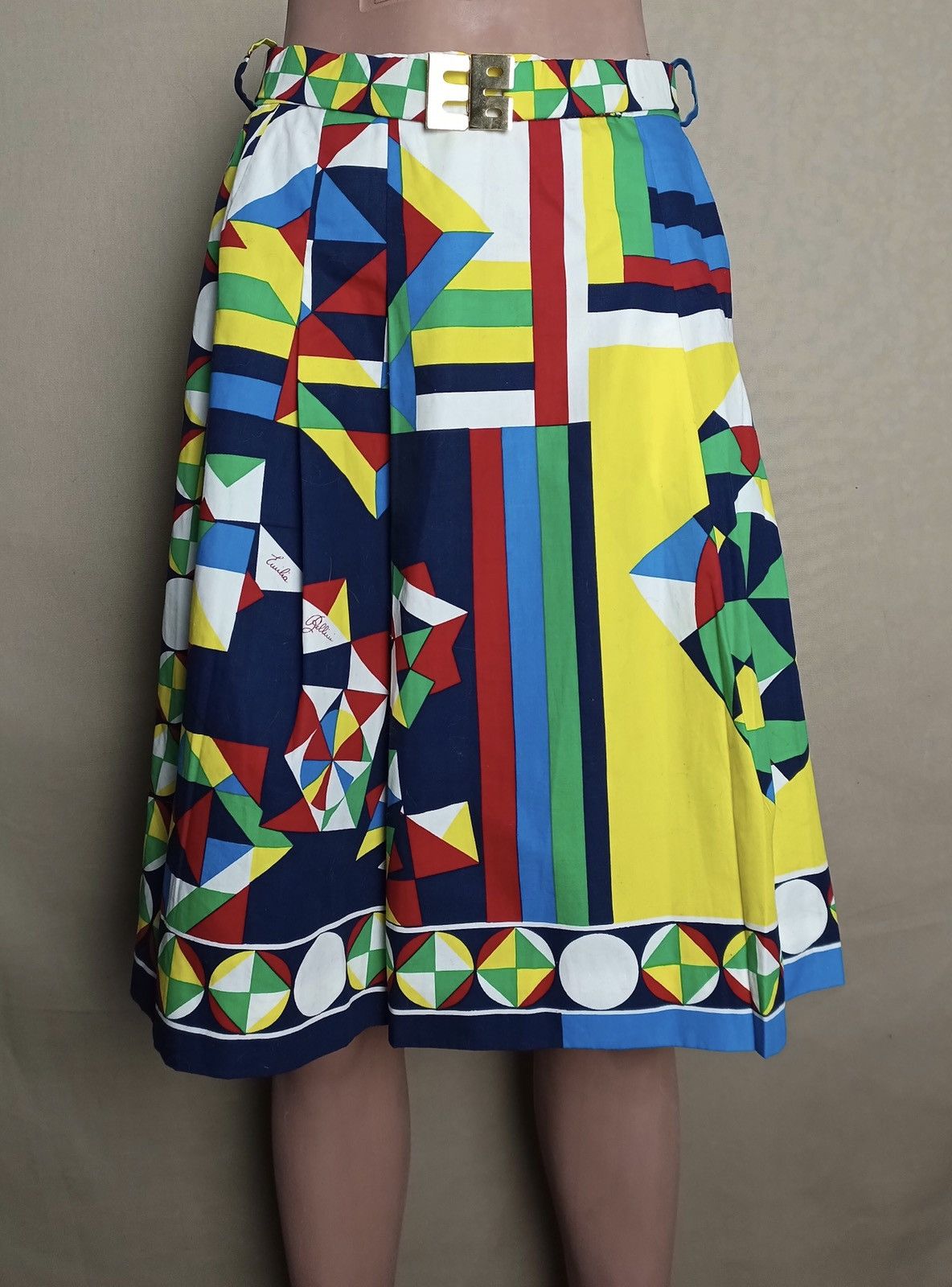 Vintage Emilia Bellini Vintage 70s Abstract Print Cotton Skirt EU 44 Size 30" / US 8 / IT 44 - 1 Thumbnail