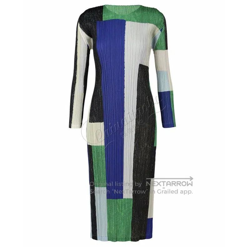 Issey Miyake Issey Miyake size:2 Green Color-block Long-sleeve Dress Size S / US 4 / IT 40 - 1 Thumbnail
