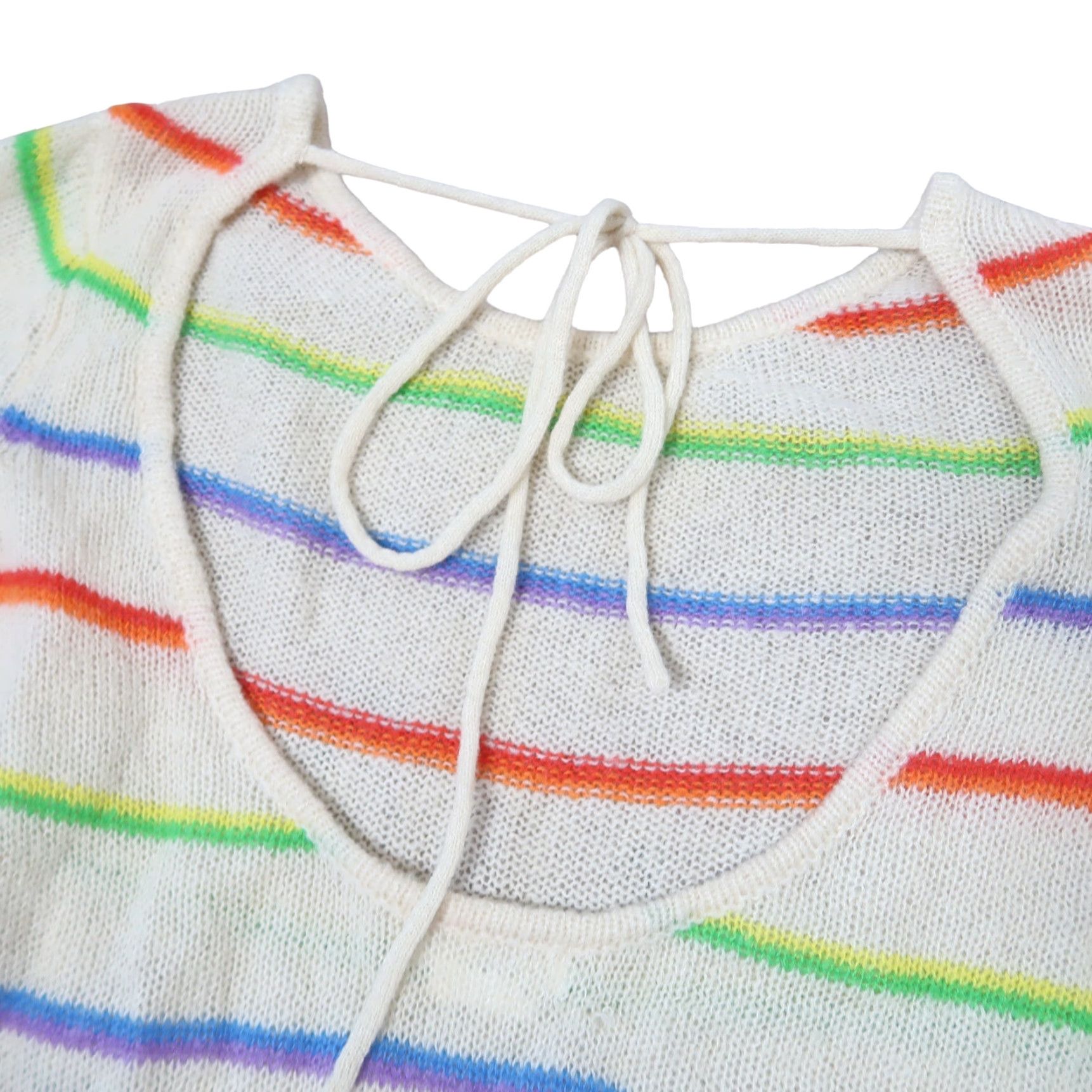 Vintage Lovers + Friends Cream Rainbow Striped Bell Sleeve Knit Sweater XS Women Pullover Bell Sleeve Rainbow Theme Womens Size XS / US 0-2 / IT 36-38 - 4 Thumbnail
