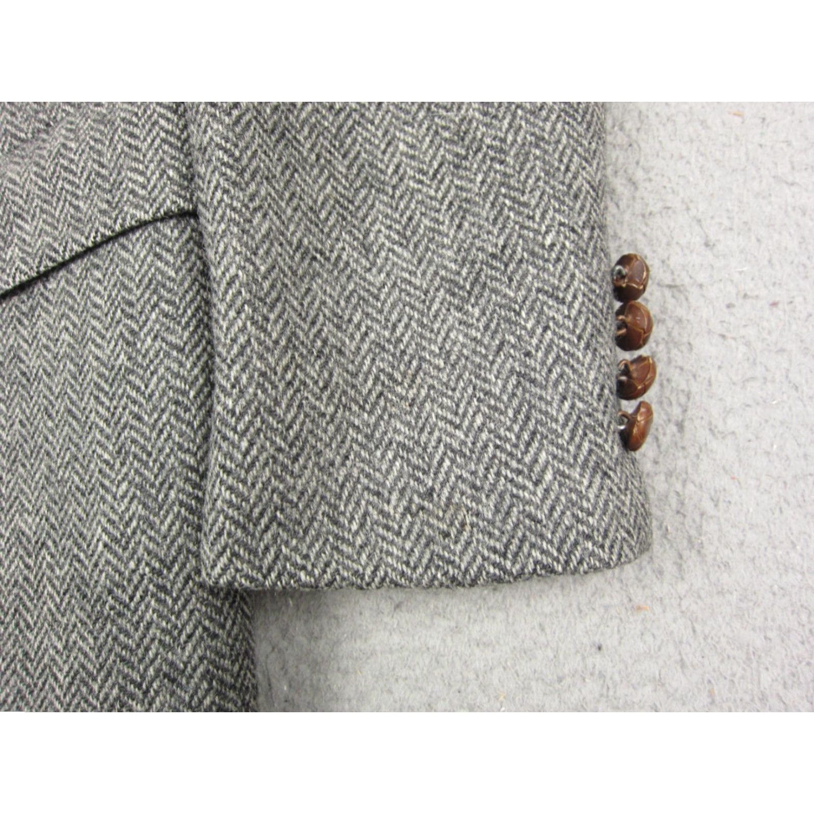 Lands' End VINTAGE Lands End Blazer Jacket Mens 44L Gray Herringbone Tweed Wool Coat 80s Blazer Men Size 44R - 4 Thumbnail