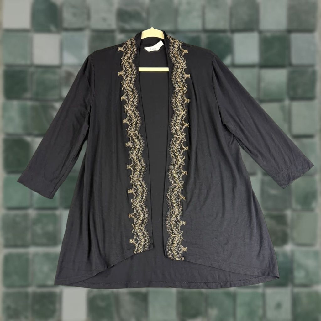 Vintage Soma Cardigan Sweater Womens Medium Black Lace Trim Open Front Long Sleeve Size M / US 6-8 / IT 42-44 - 1 Thumbnail