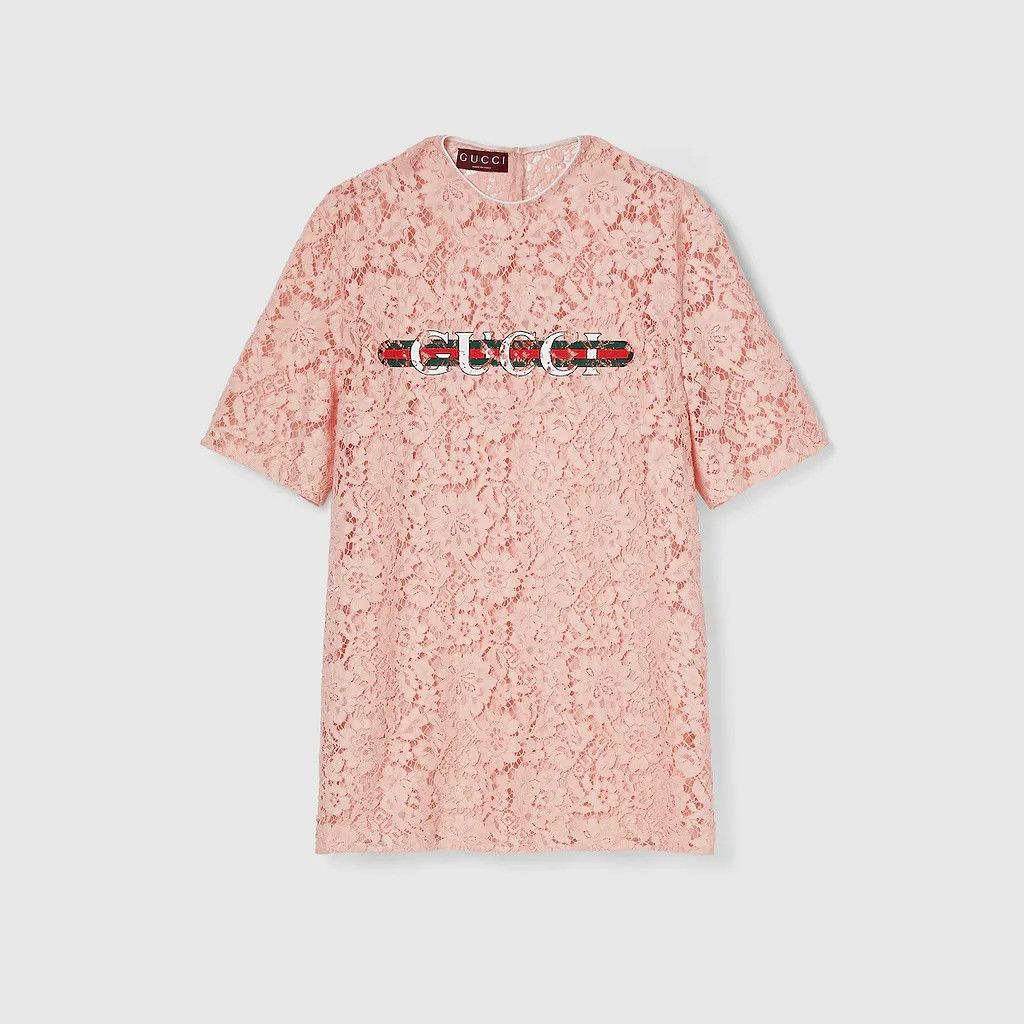 Gucci o1B3y1r0526 Floral Lace Short Sleeve T-Shirt in Pink Size M / US 6-8 / IT 42-44 - 1 Thumbnail