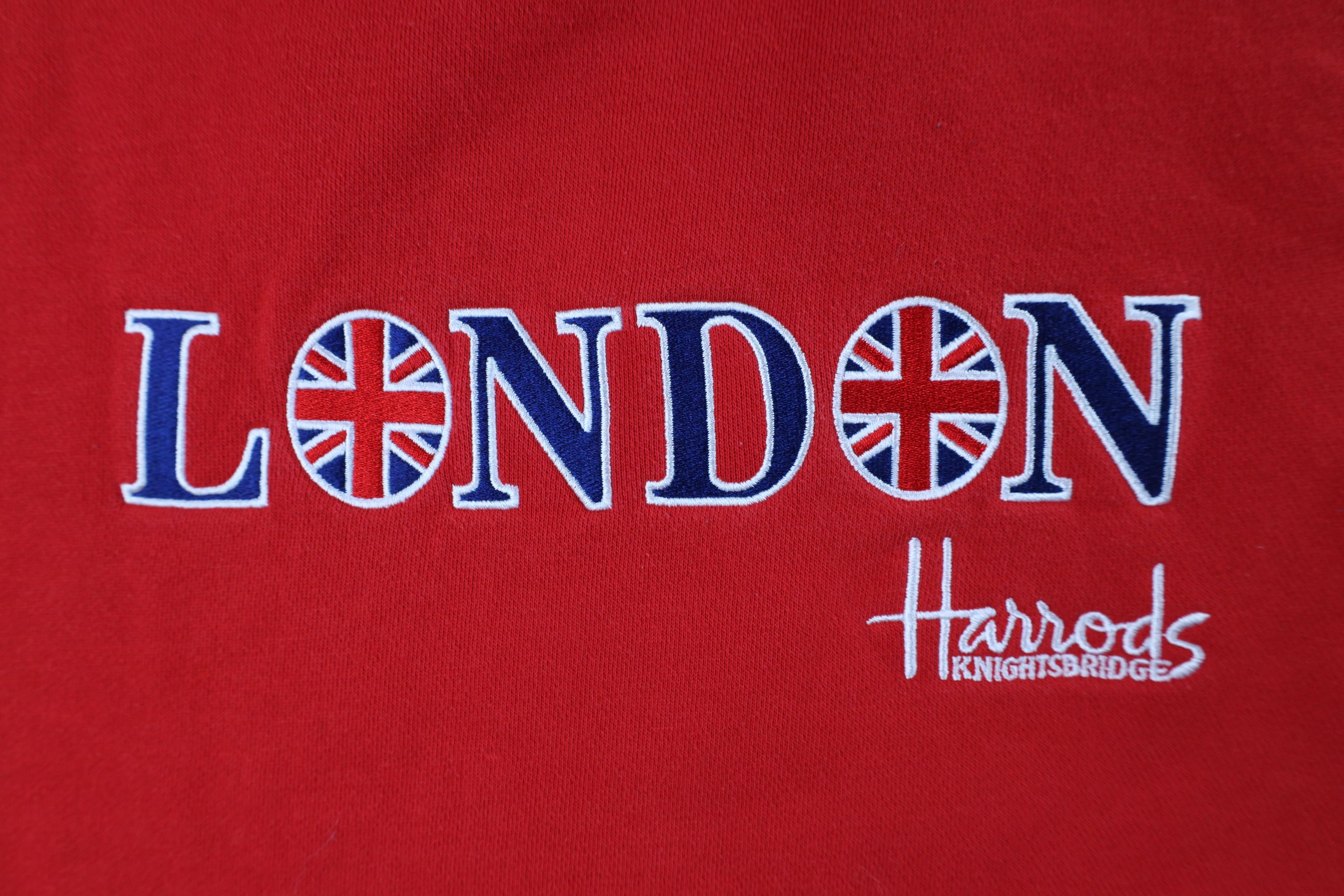 Vintage Vintage 90s Harrods London Spell Out Crewneck Sweatshirt Red Size US XL / EU 56 / 4 - 5 Thumbnail